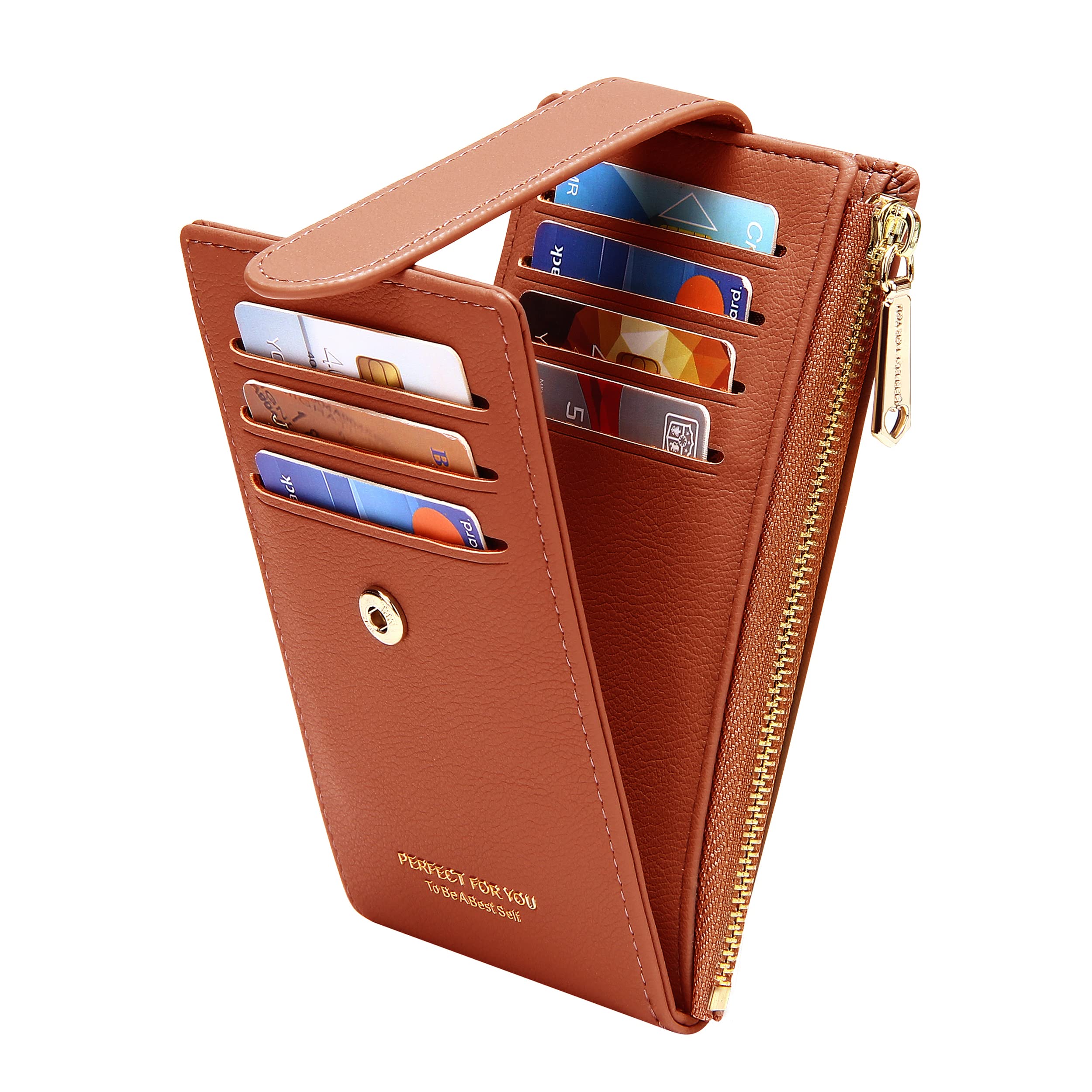 ZRTARY Slim RFID Blocking Bifold Wallet for Women - Compact Card Holder with Zipper Pocket - Perfect for Everyday Use, Travel & Business (Credit Cards, Cash & ID Organizer)
