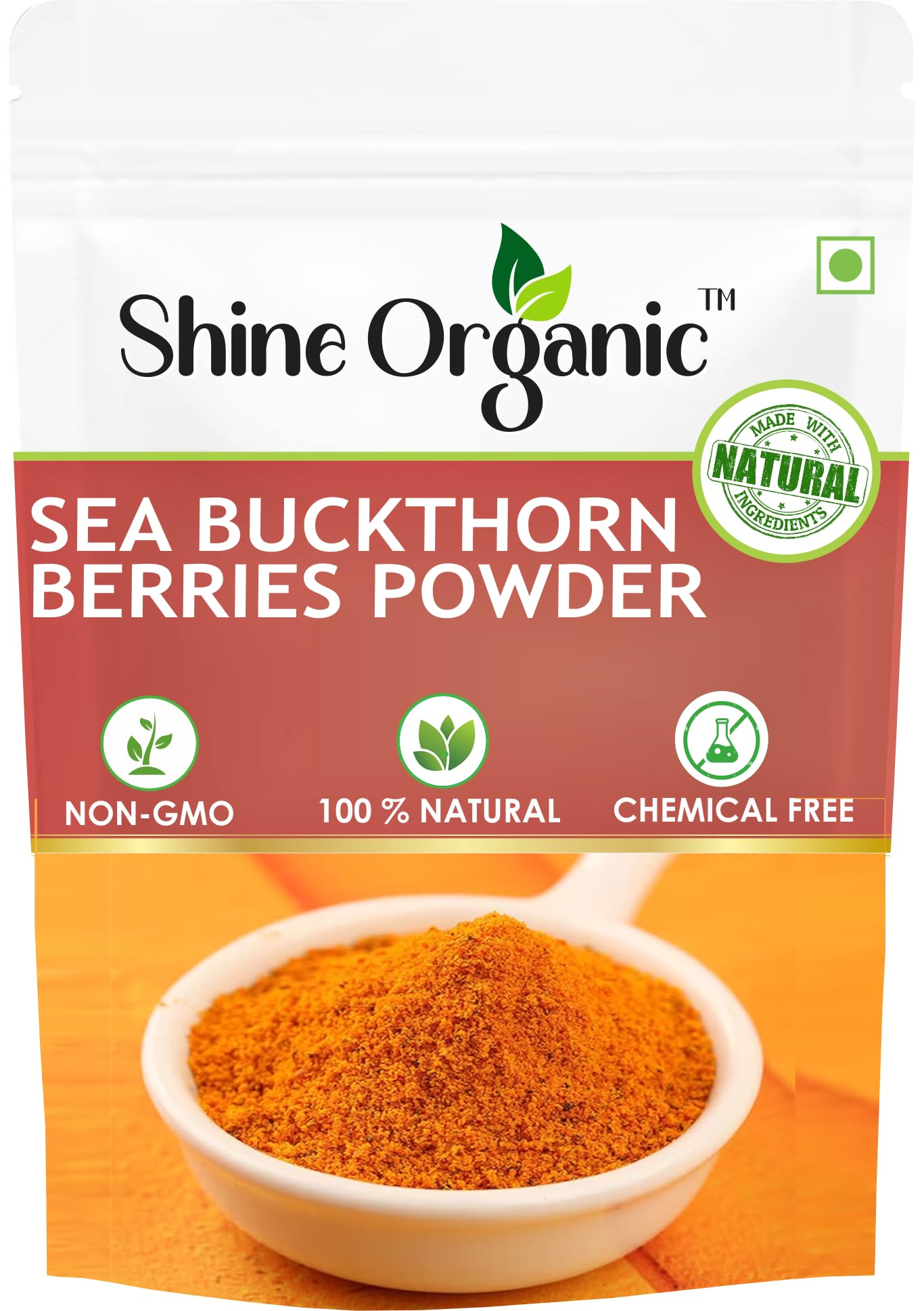 Organic Sea Buckthorn Powder - Pure & Dry | Rich in Fiber, Omega Fatty Acids & Vitamin C (65g) | Superfood for Smoothies, Baking & Immune Support