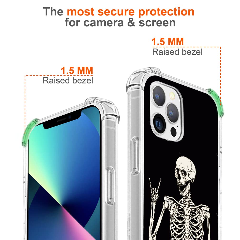 Skull Design Soft TPU Case for iPhone 13 Pro Max - Heavy Duty Protection, Wireless Charging Compatible, Rock & Roll Skeleton Print - Perfect for Concerts, Halloween & Punk Fashion Lovers