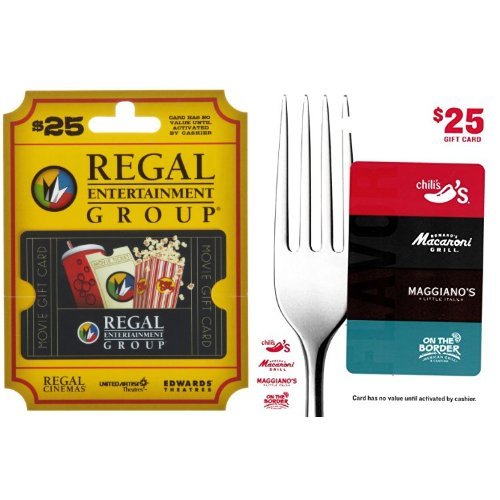 Brinker-Regal Entertainment Movie & A Meal Gift Cards (2 x $25) - Perfect for Date Nights, Family Outings & Special Occasions