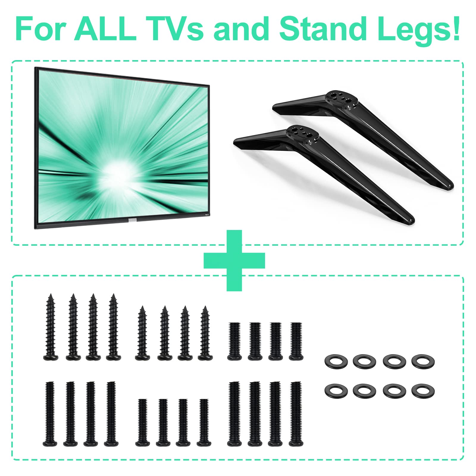 Universal TV Stand Screws and Washers Kit - Compatible with Westinghouse, JVC, Pioneer, Philips, Roku TV Mounts - Includes Screws & Washers for Secure TV Leg Installation - Perfect for Home Theater Setup and TV Mounting Projects