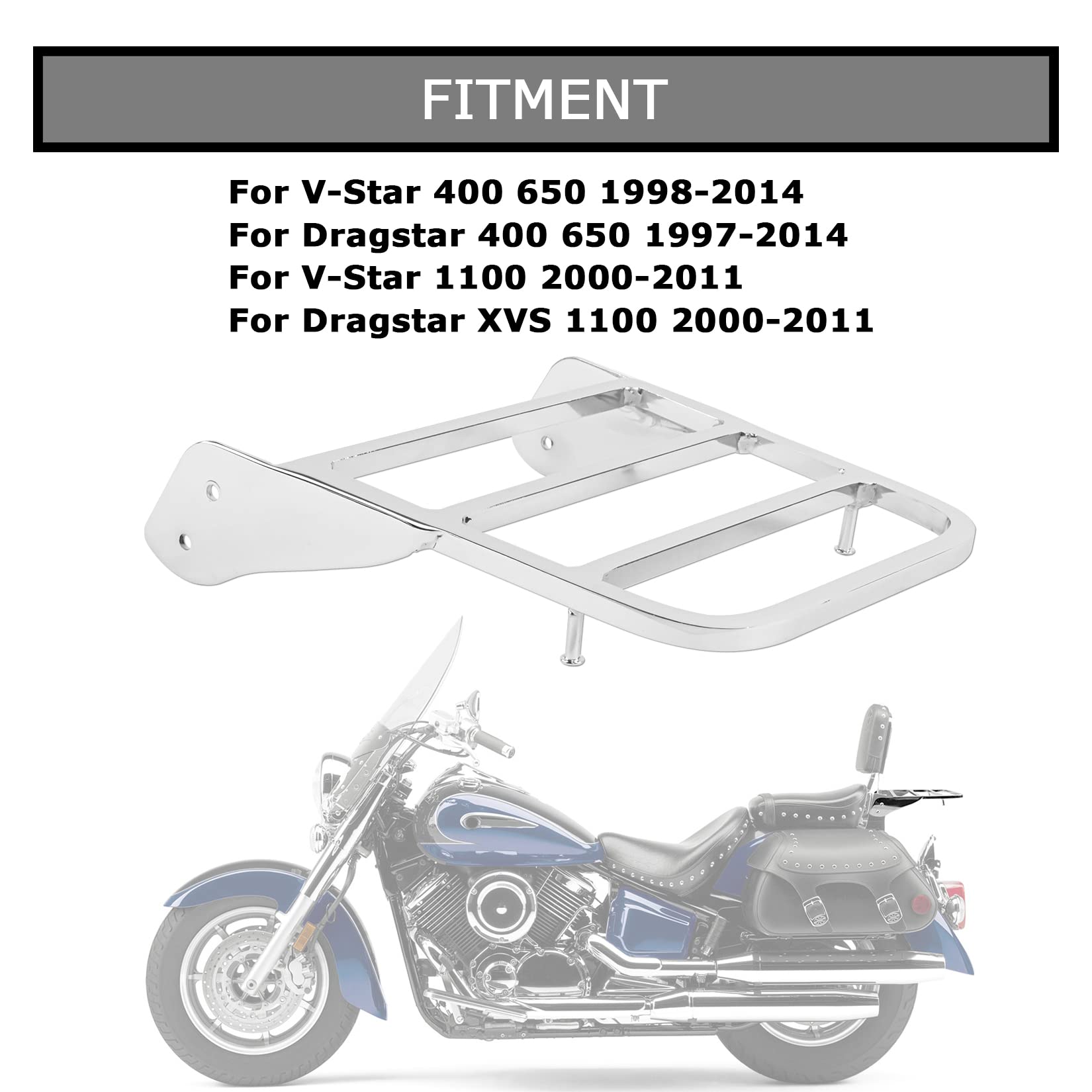 PSLER Motorcycle Backrest Sissy Bar Luggage Rack for Yamaha V-Star 400 650 1100 & Dragstar 400 650 XVS 1100 - Comfortable Support for Long Rides & Touring