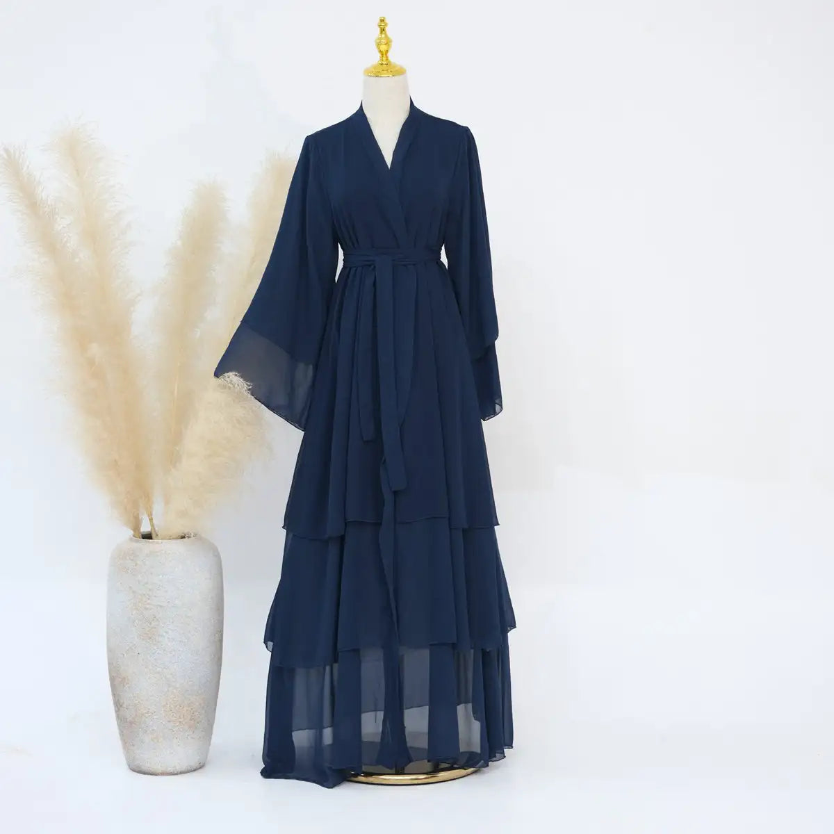 Elegant Chiffon Muslim Women's Open Abaya Dress - Lightweight Flowy Prayer Dress for Mosque, Eid & Special Occasions