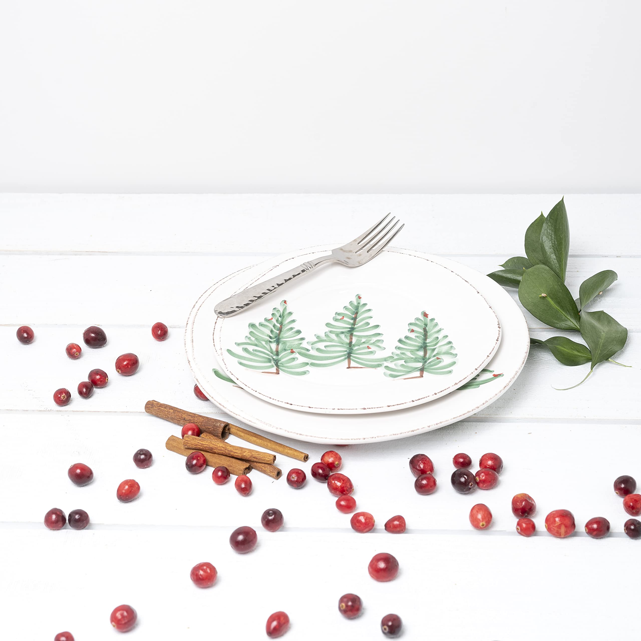 Vietri Lastra Holiday White and Green 4-Piece Dinnerware Set - Ceramic Bowls & Plates for Cereal, Pasta, Salad & Dinner | Elegant Table Setting for Holidays & Special Occasions