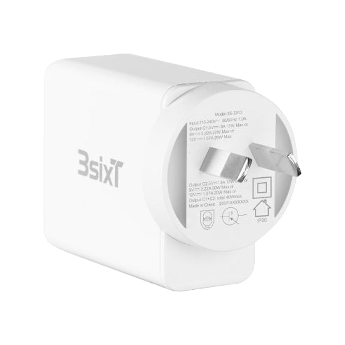 3sixT 40W Dual USB C Wall Charger with PD20W Fast Charging for iPhone 15/14/13, Samsung Galaxy S23/S22, iPad Pro - White | Compact Travel Charger for Home, Office & Car