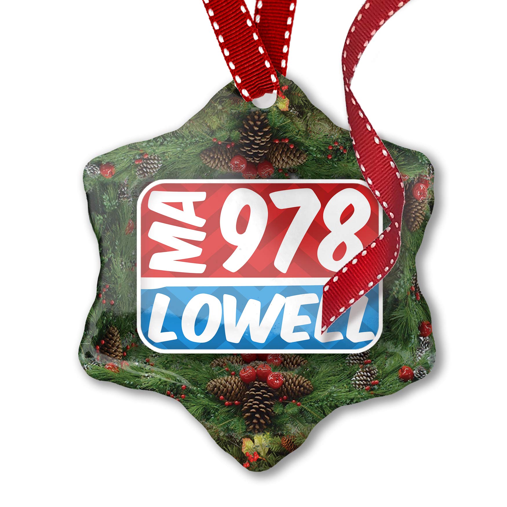 Christmas Ornament 978 Lowell MA - Red & Blue Holiday Decorations for Tree, Home & Office Festive Decor