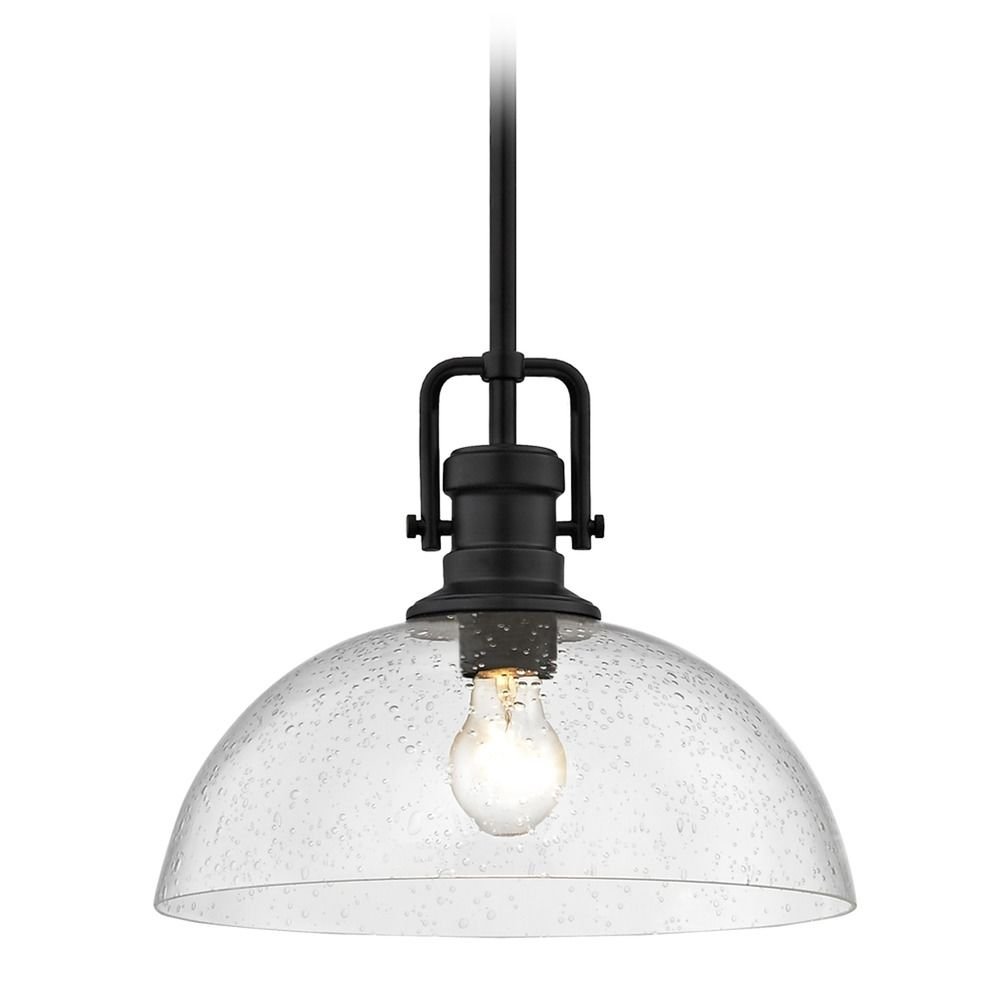 13-Inch Seeded Glass Black Pendant Light - Vintage Industrial Style Hanging Fixture for Kitchen Island, Dining Room & Bar Lighting
