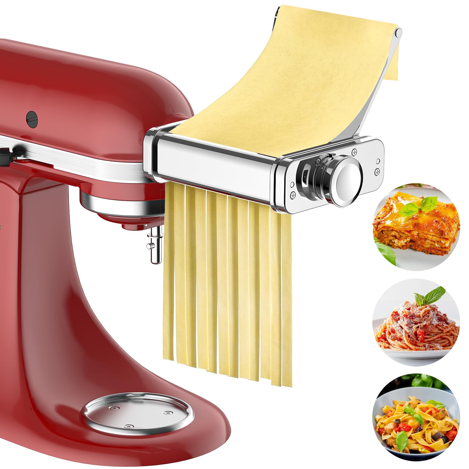 3-in-1 Pasta Maker Attachment for KitchenAid Stand Mixer - All Metal Pasta Roller, Spaghetti & Fettuccine Cutter Set with Cleaning Brush | Homemade Pasta Accessories for Italian Cooking & Family Dinners