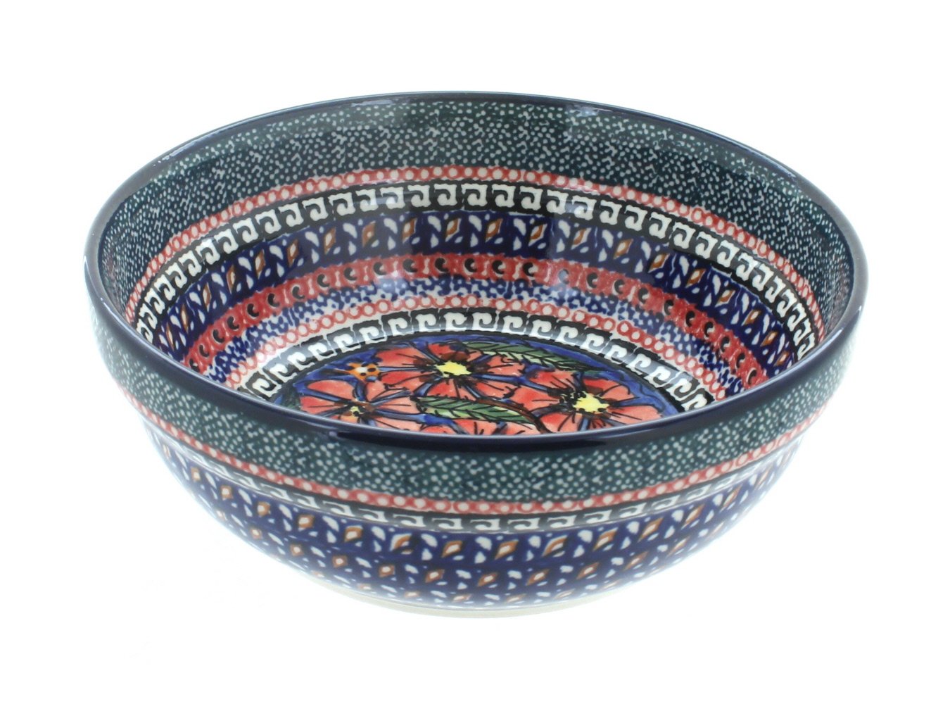 Handmade Blue Rose Polish Pottery Bowl - Ceramic Soup & Cereal Bowl with Jungle Flower Design - Perfect for Breakfast, Soup, or Decorative Tableware