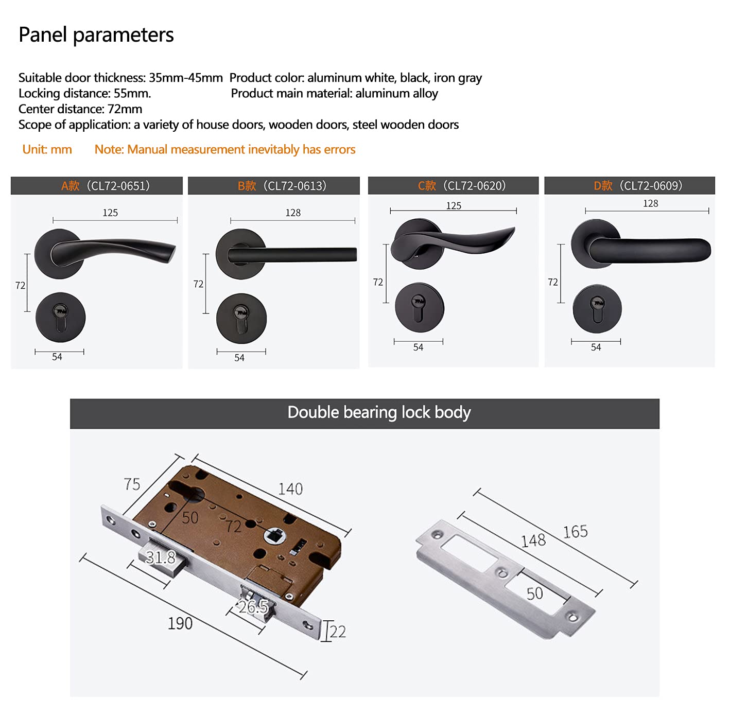 Black Square Non-Turning Single Side Door Lever Handle - Easy Install Pull Only Lever Set for Closets, French Doors, Bedrooms & Bathrooms | Durable Interior Door Hardware for Home & Office Use