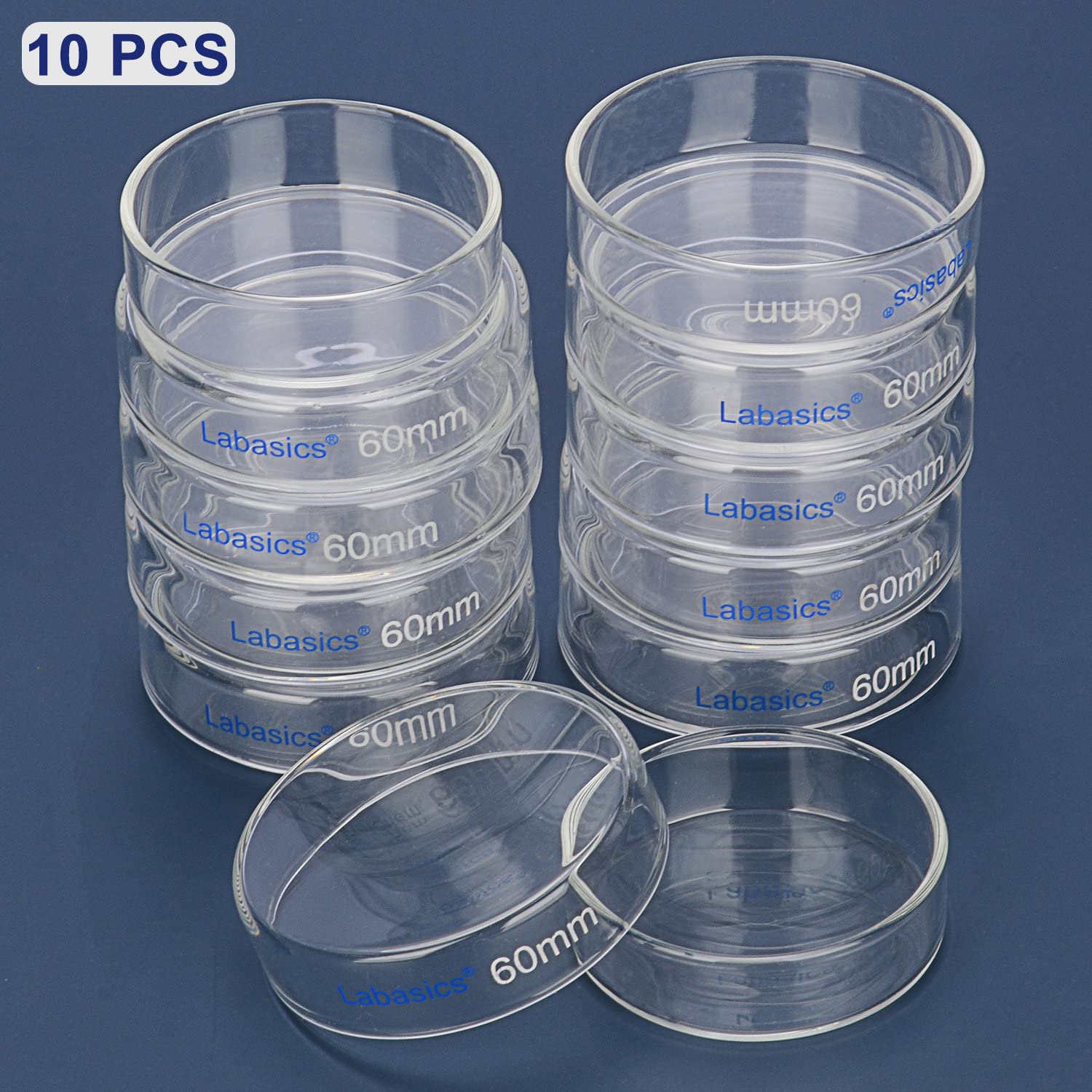 Labasics 10-Pack 60x15mm Autoclavable Borosilicate Glass Petri Dishes with Clear Lid - Laboratory-Grade Cell Culture Dishes for Microbiology, Biology Experiments & Scientific Research