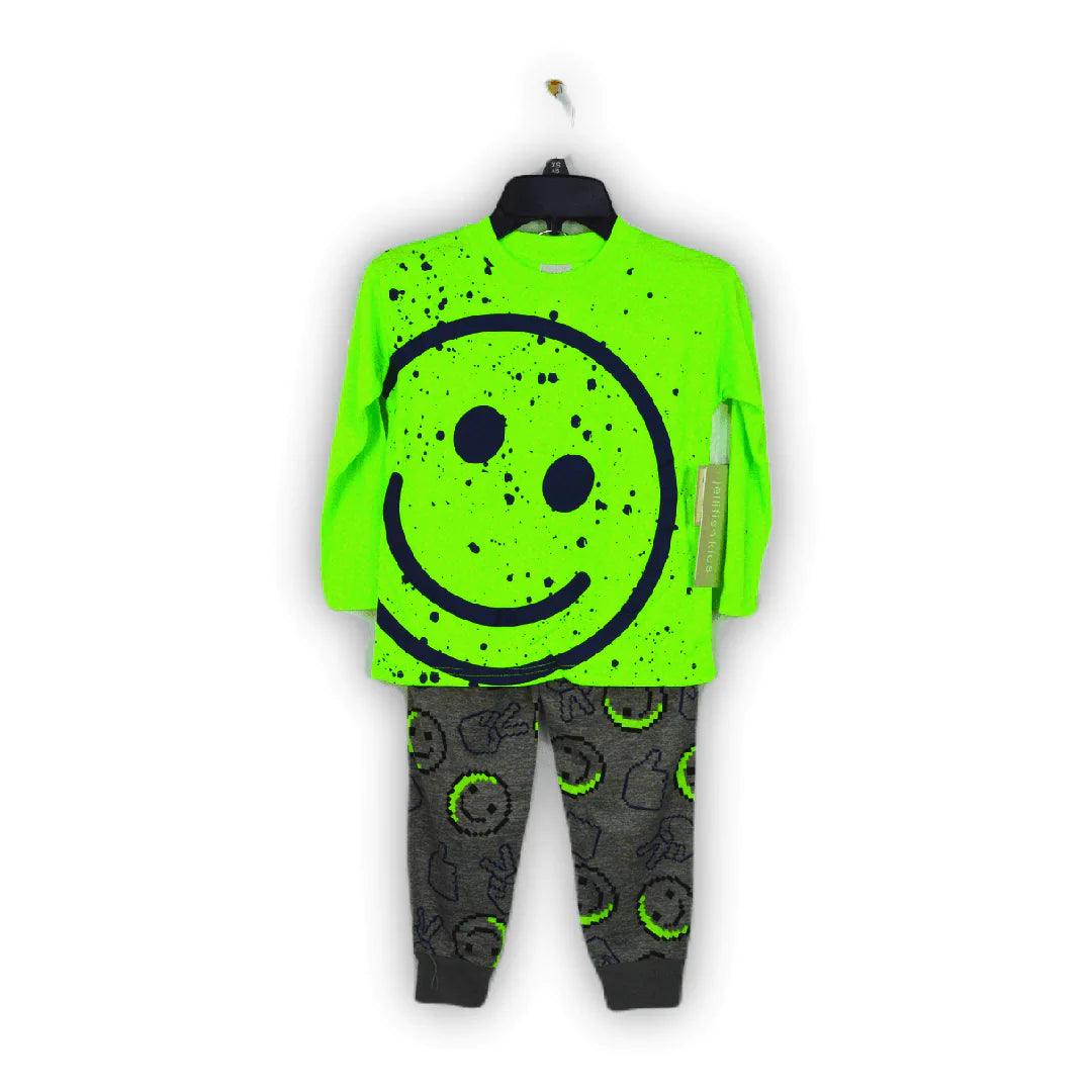 Green Smiley Face Pajama Set (2-Piece) - Soft & Comfortable Sleepwear for Women & Men - Perfect for Lounging, Sleepovers & Relaxing at Home