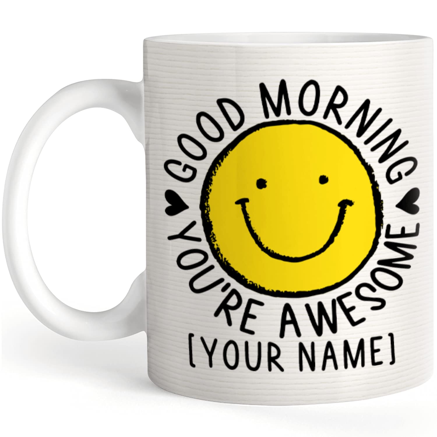 Personalized Coffee Mug with Happy Face - Custom Name Ceramic Cup 11oz/15oz - Unique Birthday Gift for Brother Sister - Perfect for Morning Coffee, Office Use & Holiday Gifts