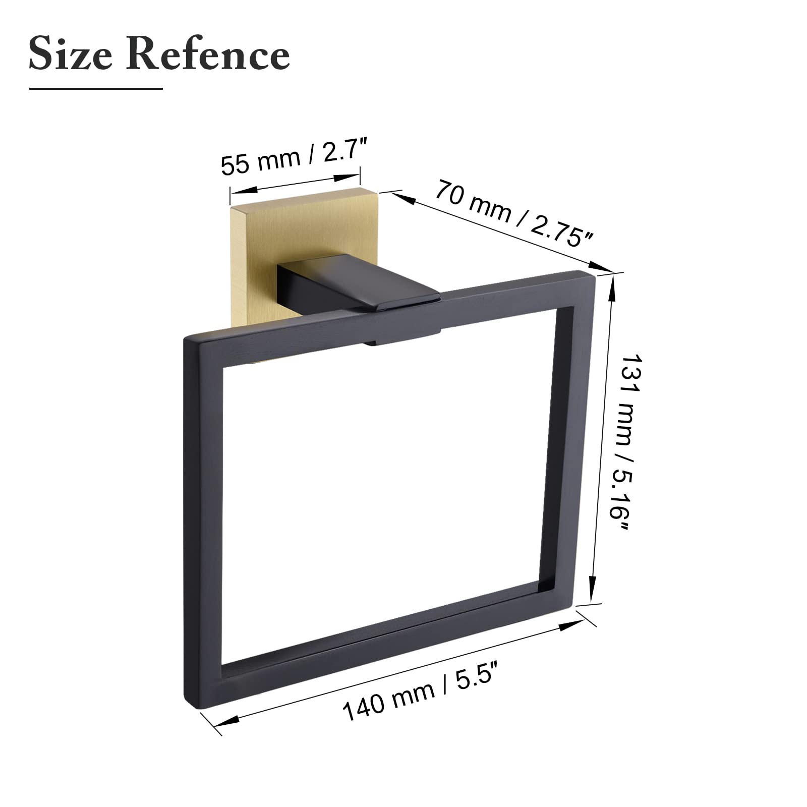 Black and Gold Stainless Steel Square Towel Ring - Wall Mounted Bathroom Hand Towel Holder for Modern & Luxury Home Decor - Perfect for Powder Rooms, Guest Bathrooms, and Spa-Style Vanities