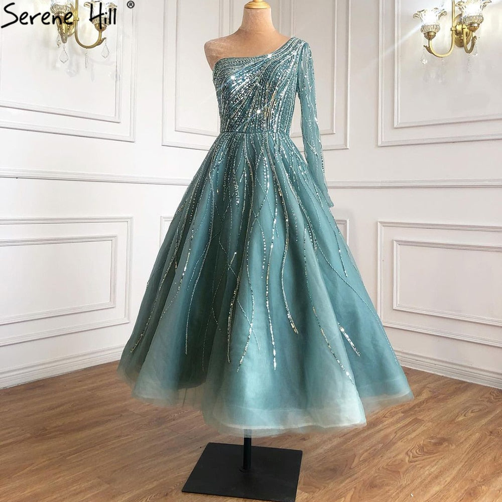 Serene Hill Green Luxury Ankle-Length Evening Dress Gown 2025 - One Shoulder Beaded Sexy Prom Dress for Women | Perfect for Cocktail Parties, Galas & Formal Events