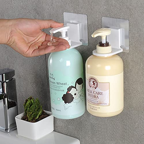 SQUICKLE 2-Pack Wall Mounted Bottle Hook Holder - Self Adhesive Suction Cup Hook for Shampoo, Hand Soap & Sanitizer Dispensers - Strong Sticky Magic Sticker for Bathroom, Kitchen & Shower Organization (Perfect for Small Spaces & Clutter-Free Home)