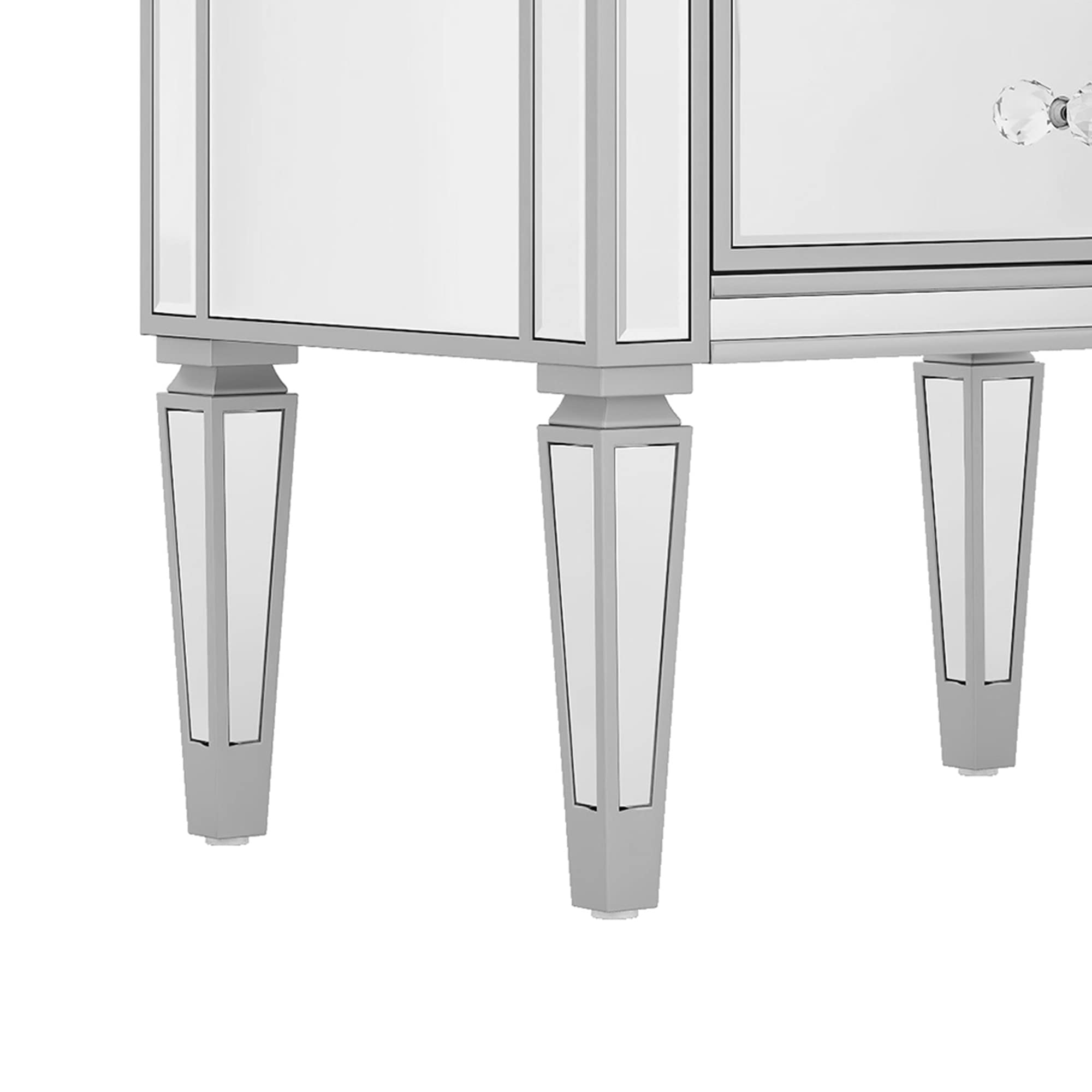 SOFTSEA Modern Mirrored Nightstand with 2 Drawers & Crystal Knobs - Silver Finish Accent Side Table for Bedroom, Living Room - Perfect for Small Spaces, Guest Rooms & Apartment Decor