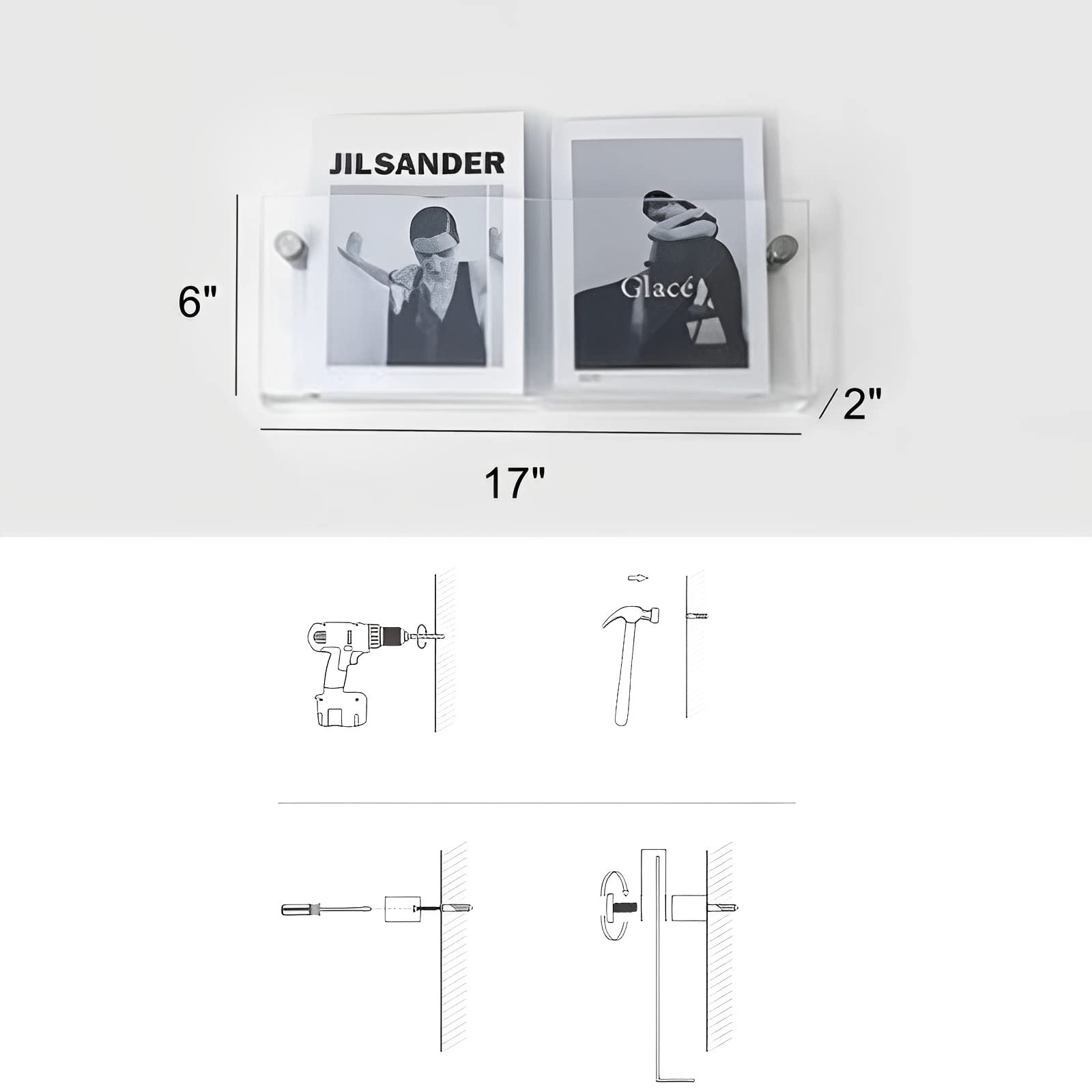 2-Pack Acrylic Magazine & Vinyl Record Wall Mounted Floating Bookshelves - Modern Wall Decor for Nursery, Living Room, Office & Waiting Room - Perfect for Organizing Books, Magazines and Records