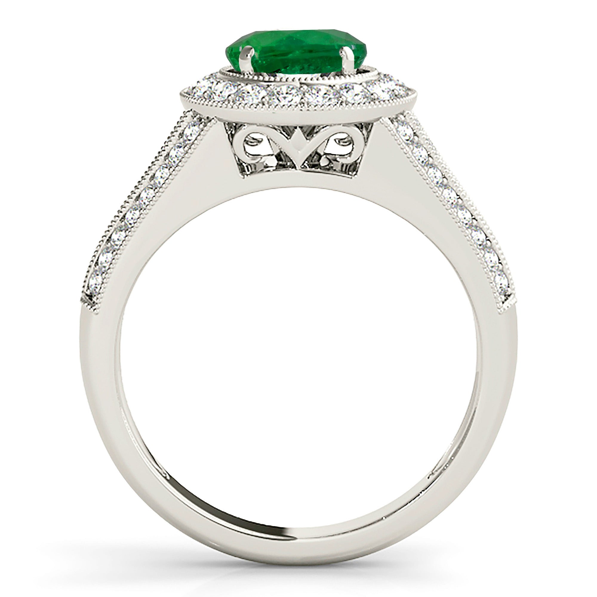 1.15 Carat Genuine Emerald Ring with Milgrain Halo & Graduating Diamond Band - Elegant Vintage Style Engagement Ring for Women, Perfect for Weddings, Anniversaries & Special Occasions
