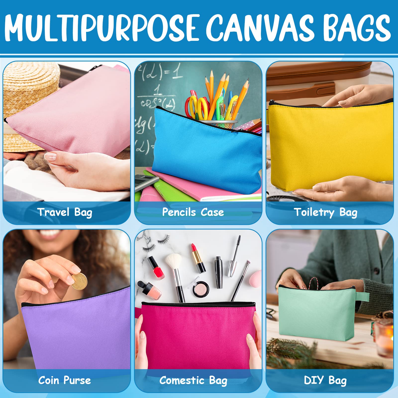 40 Pcs Canvas Cosmetic Makeup Bags Bulk - Portable Zippered Pencil Pouch & Travel Toiletry Organizer Set (9.8 x 5 x 2 Inch) - Multi-Colored Carrying Cases for School, Office, Christmas Gifts & Travel Essentials Storage