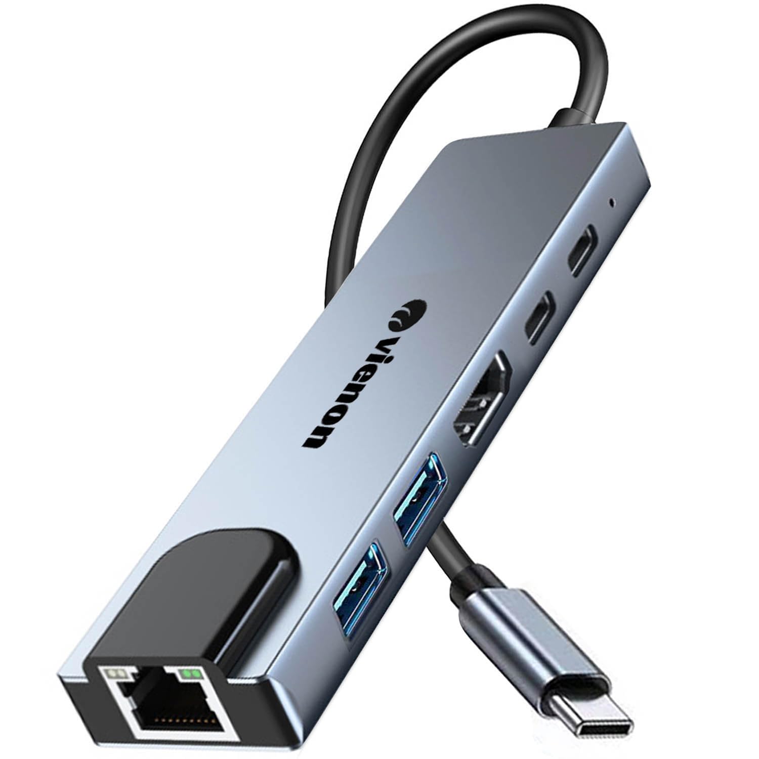 6-in-1 USB C Hub with 4K HDMI, Ethernet, USB Ports - Multi-Port Adapter for MacBook Pro/Air, iPad Pro, Dell XPS | Perfect for Home Office, Online Classes & Video Conferencing