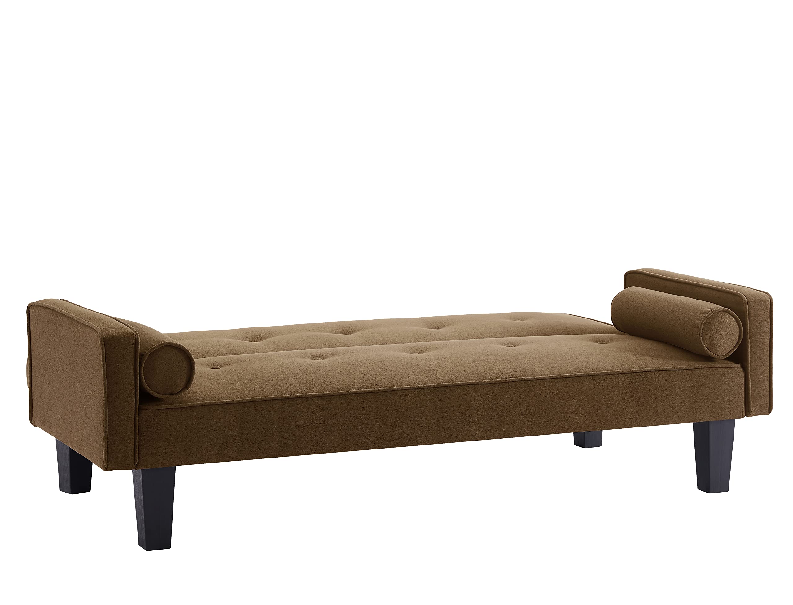 Modern Velvet Futon Sofa Bed with Pillows & Wooden Legs - Button Tufted Convertible Love Seat Couch for Small Apartments & Guest Rooms (Brown) | Perfect for Studio Living, Overnight Guests & Space-Saving Home Decor