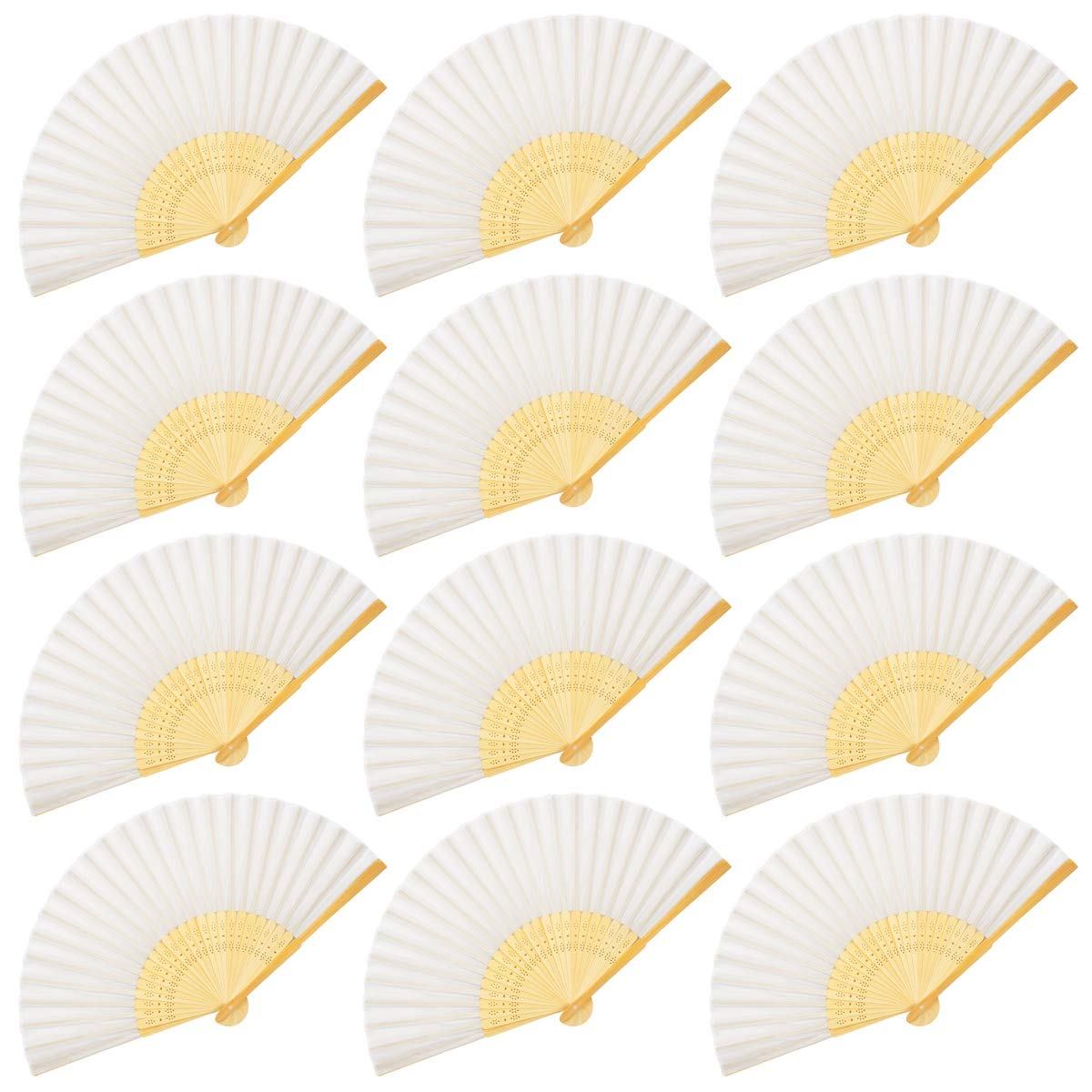 OMyTea 12pcs Handheld Folding Fans for Women - Elegant Chinese Japanese Style Silk Bamboo Fans - Perfect for Weddings, Parties, Festivals, Dance Performances, DIY Decor & Unique Gifts (White) - Ideal for Summer Cooling, Home Decor, Cultural Events & Photo Props