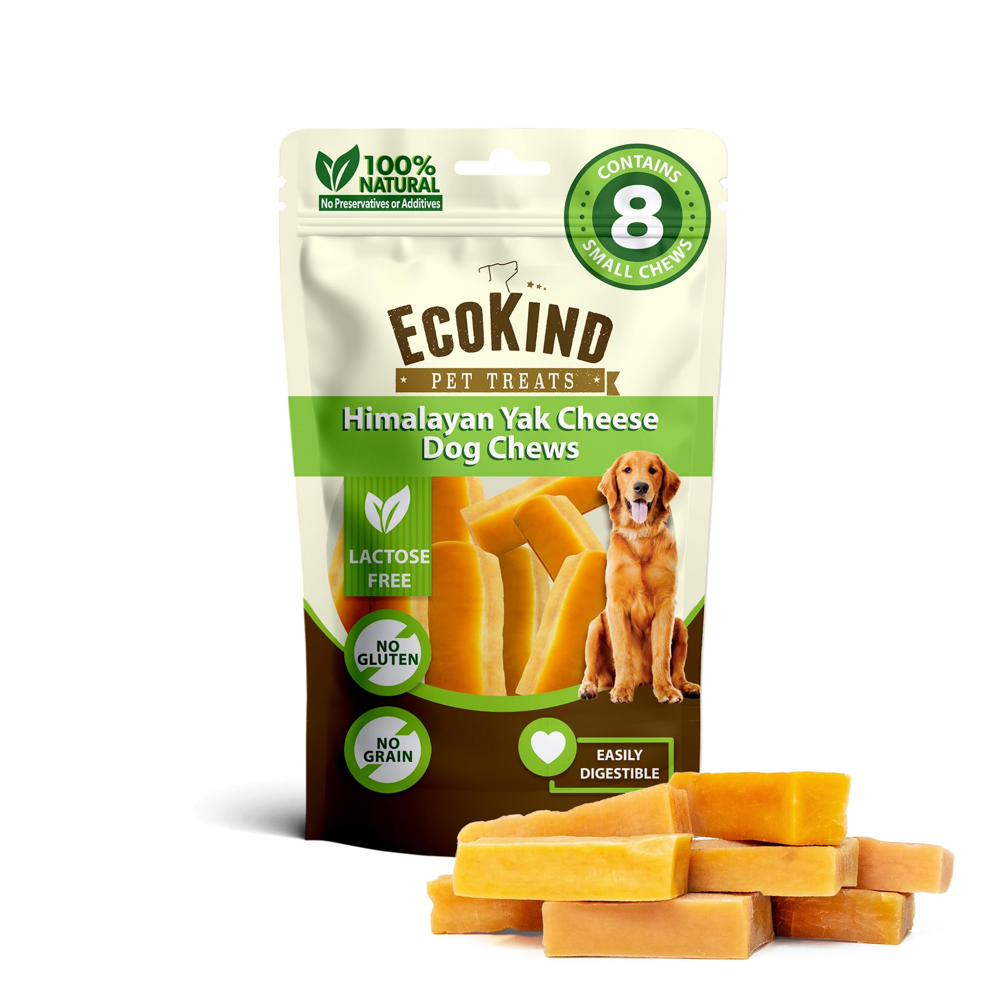 EcoKind Himalayan Yak Cheese Dog Chews - All Natural Premium Dog Treats for Small, Medium & Large Breeds | Healthy, Long-Lasting & Easily Digestible | Perfect for Training, Teething & Dental Health (8-Pack)