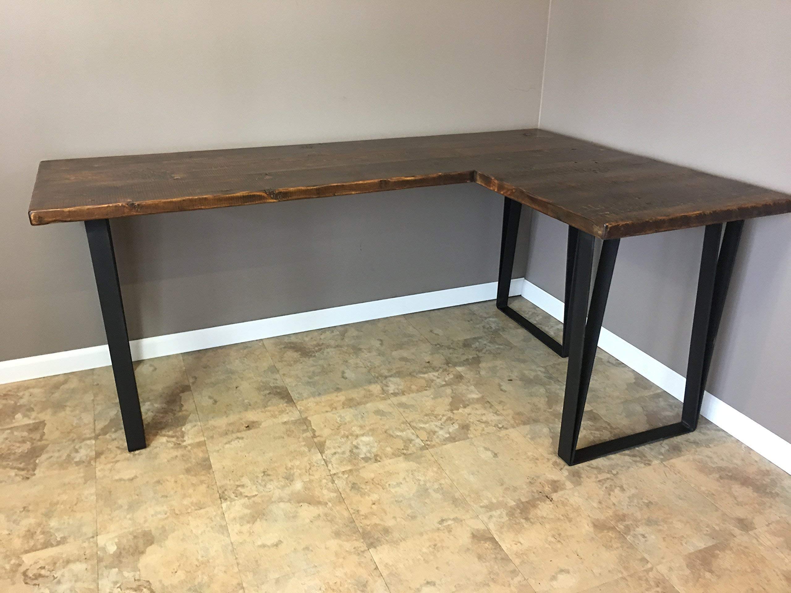L-Shaped Wooden Office Desk with Reclaimed Wood & Custom U-Shaped Legs - Multiple Sizes & Finishes for Home Office, Gaming, or Study Workspace