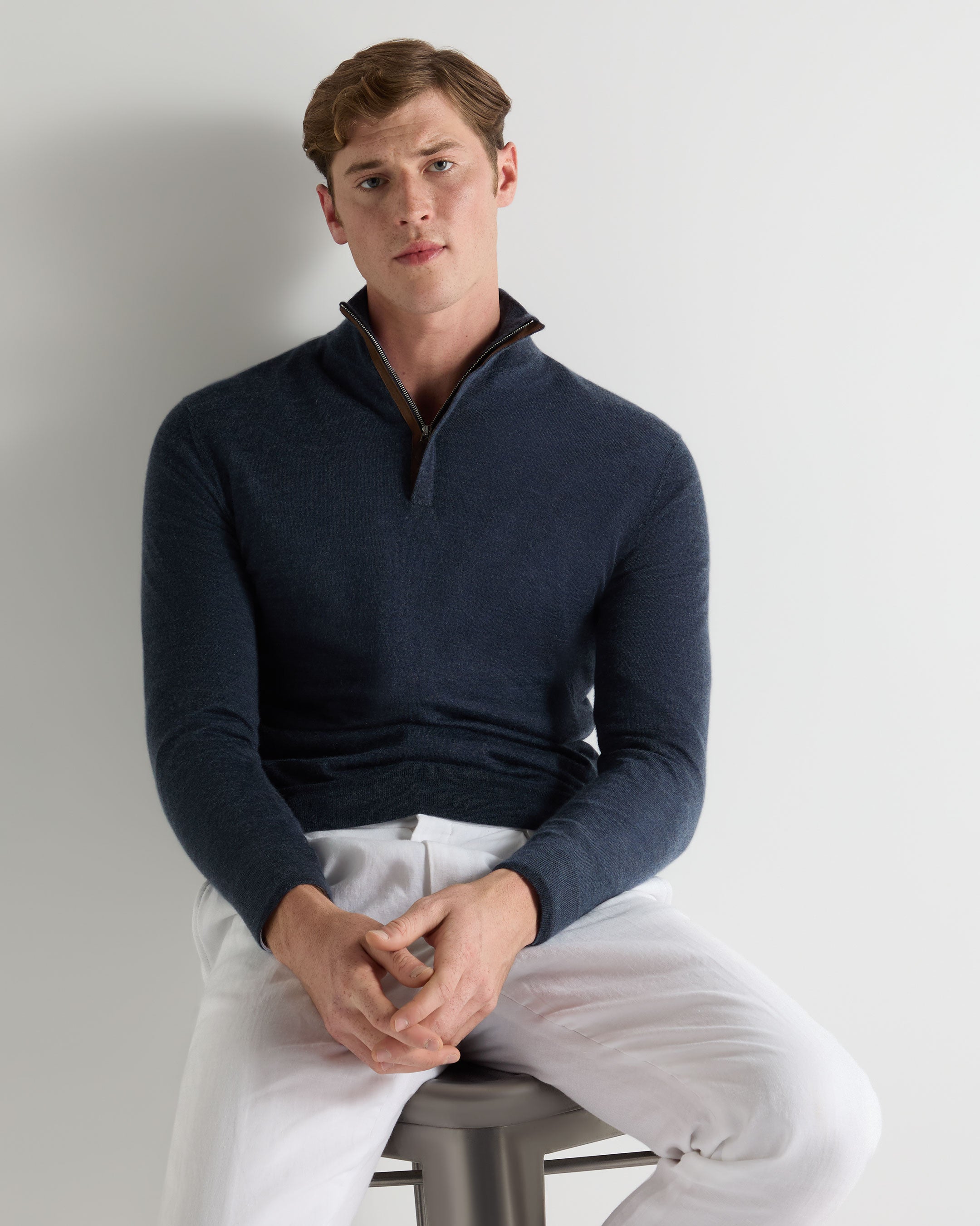 Premium Men's Cashmere Half Zip Sweater - Soft & Warm Fine Gauge Knit Pullover in Indigo Blue - Perfect for Office, Travel & Casual Wear