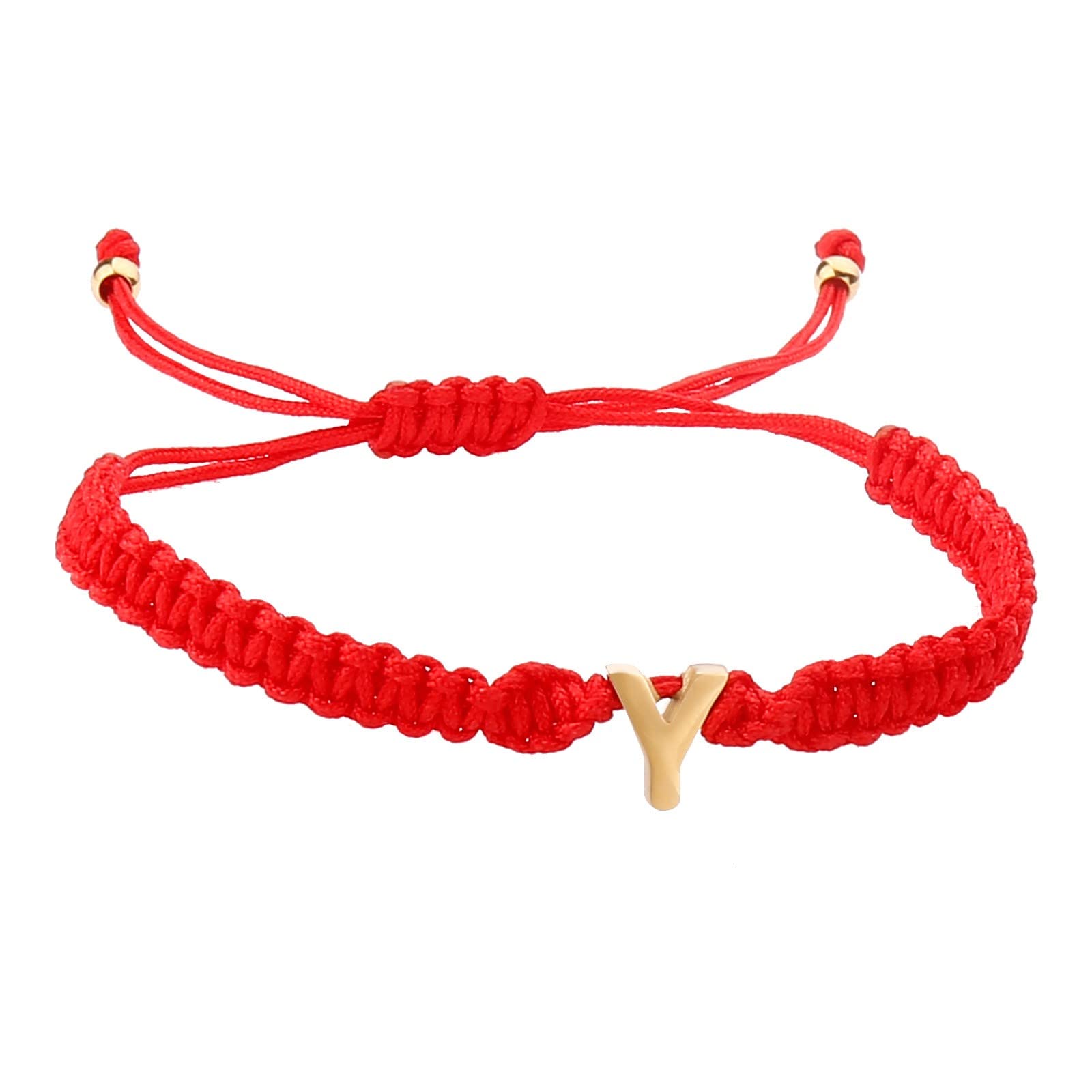 Personalized 26 Initial Bracelet - Stainless Steel Gold Plated Letter Charm Bracelet for Women & Men - Adjustable Red Woven Dainty Bracelet - Perfect Gift for Birthday, Anniversary & Valentine's Day (Y, One Size)