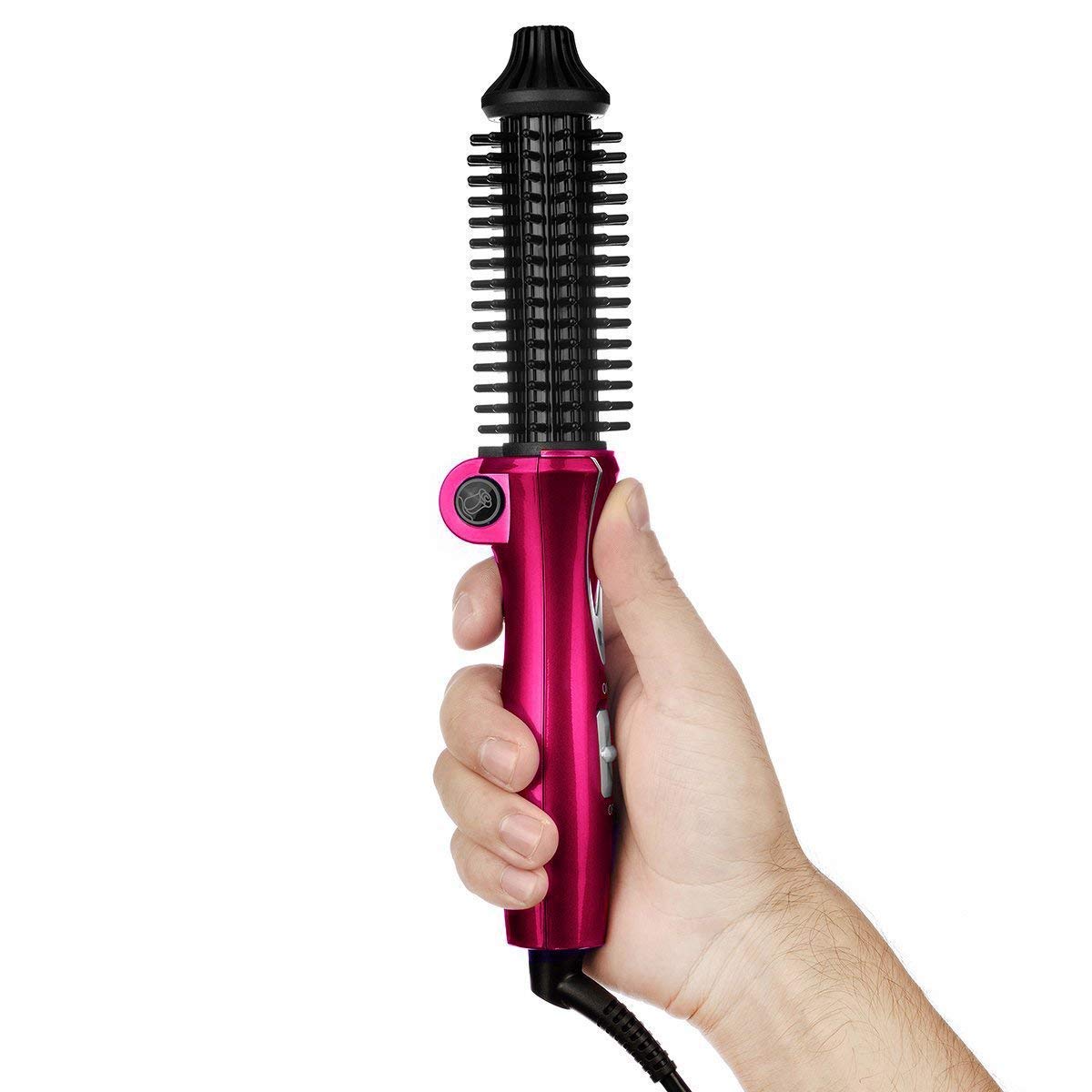 1 Inch Anti-Scald Ionic Travel Hair Curling Iron Brush - Dual Voltage Heated Curling Wand & Round Hair Styler for Beach Waves, Salon Styles & Everyday Curls - Perfect for Travel, Home & Professional Use (Red Wine)