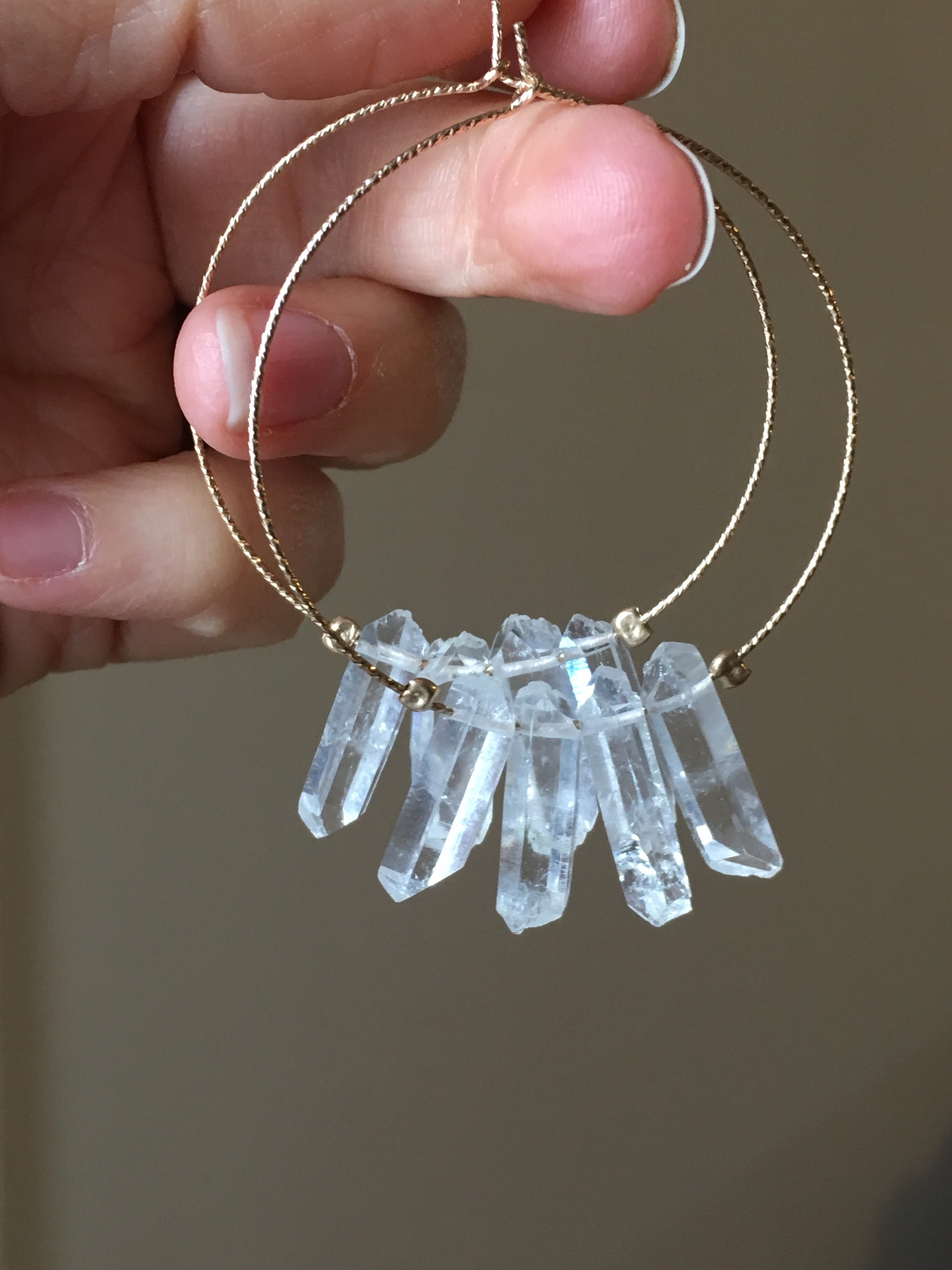 Boho Gold Filled Hoop Earrings with Raw Crystal Quartz - Large Statement Dangle Earrings for Women - Perfect for Festivals, Weddings & Boho Chic Outfits