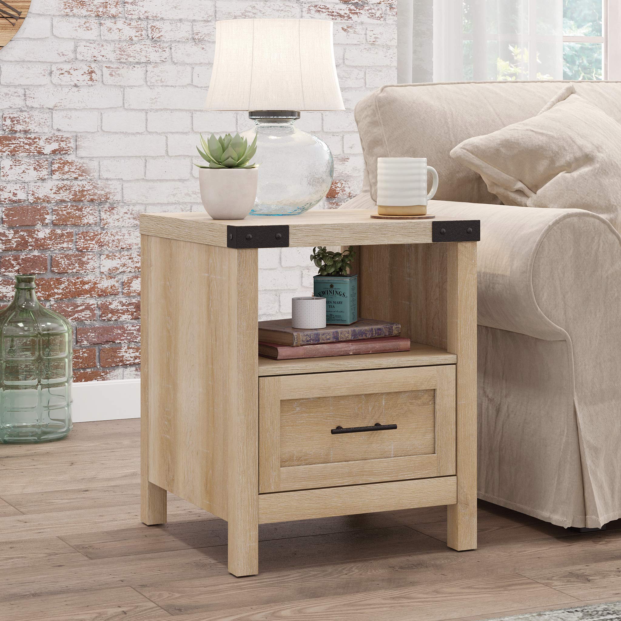 Sauder Bridge Acre Rustic Farmhouse Side Table - Orchard Oak Finish - Perfect for Living Room, Bedroom, or Home Office Decor