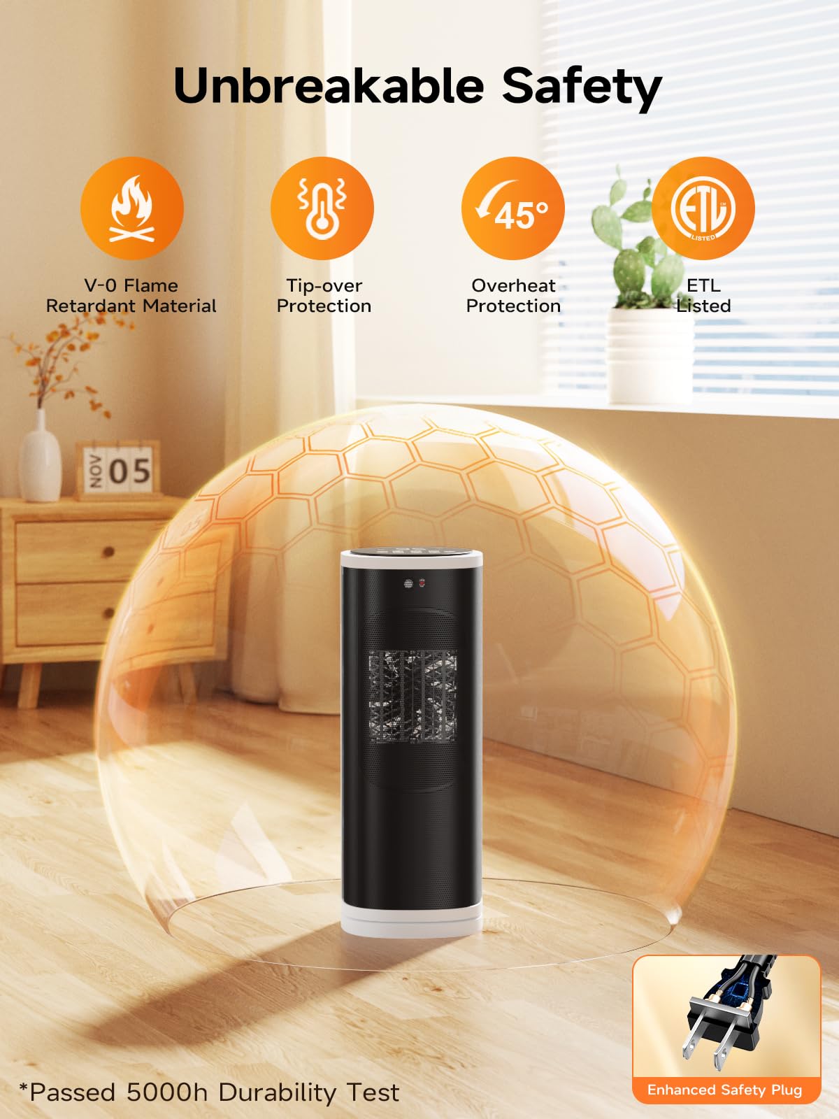 1500W Portable Ceramic Space Heater with Thermostat & Remote - 60° Oscillation, 12H Timer, Fast Heating for Bedroom, Home Office | Indoor Electric Heater for Winter Warmth & Energy Efficiency