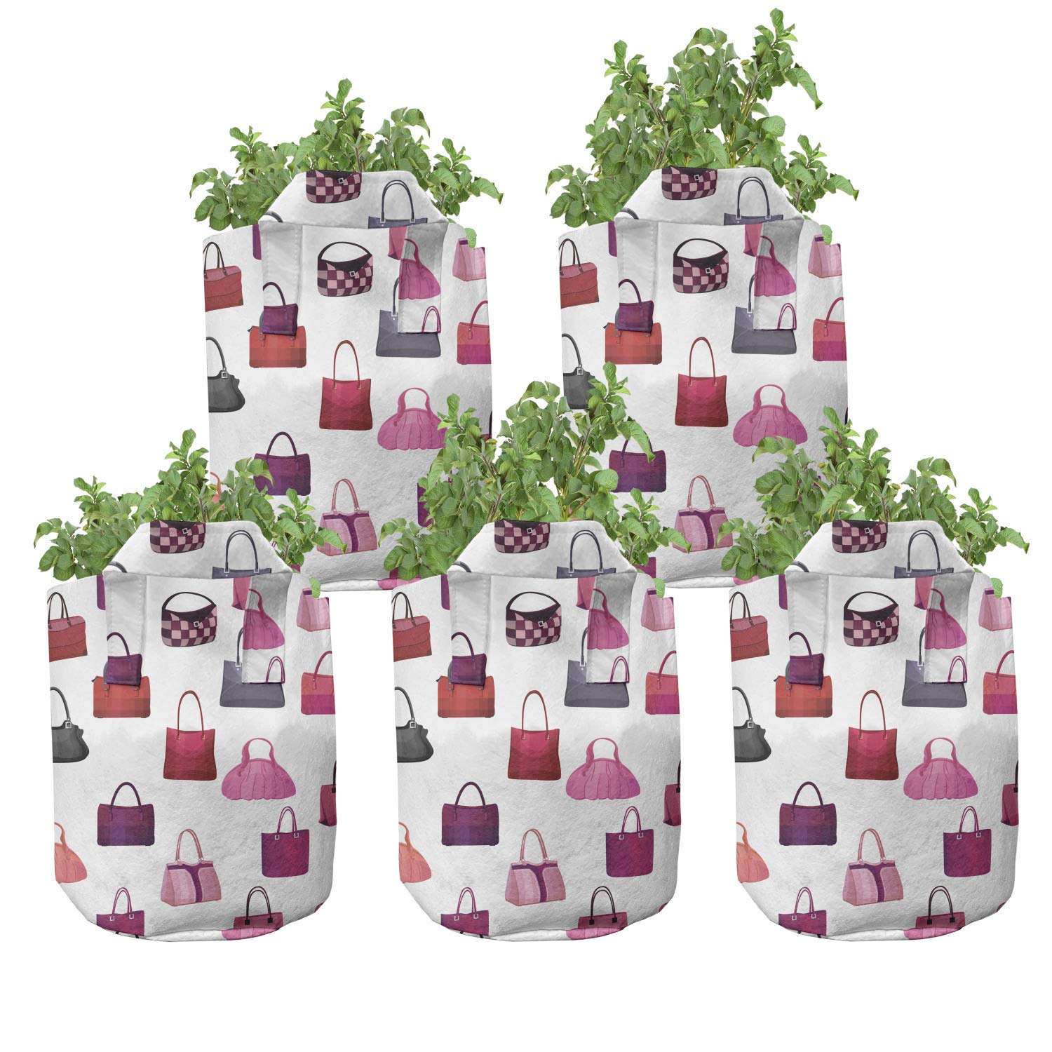 Ambesonne Fashion 5-Pack Grow Bags for Plants - Heavy Duty Fabric Pots with Handles, Stylish Designer Bags for Women, Multicolor Floral Patterns - Perfect for Indoor/Outdoor Gardening, Home Decor & Gift Ideas
