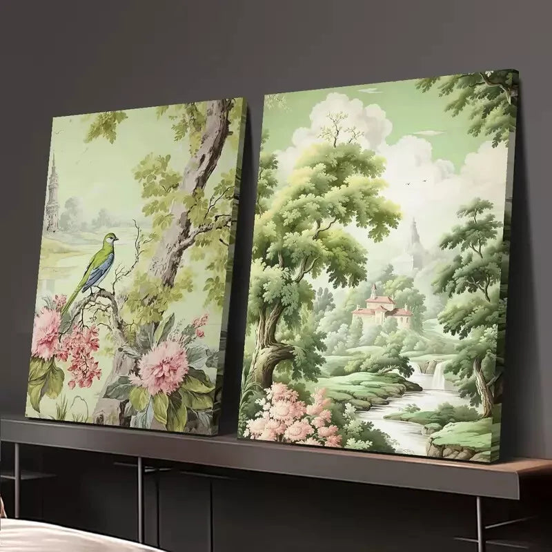 2pcs Framed Ink Painting Canvas - Landscape with Birds Wall Art 50x75cm | High Quality Print | 100% Australian Made | Ready to Hang | Perfect for Living Room, Bedroom & Office Decor
