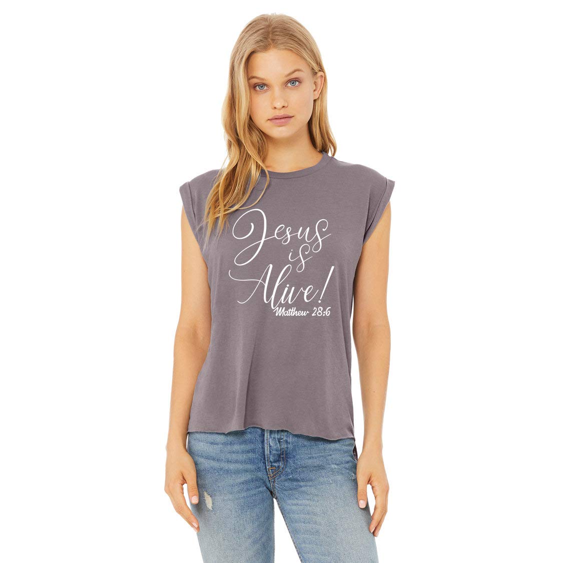 NanyCrafts Jesus is Alive Christian Graphic Muscle Tee - Comfortable Flow Fit for Men & Women - Perfect for Church, Bible Study & Christian Events
