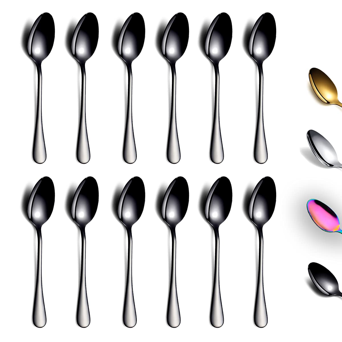 Premium Black Teaspoons Set of 12 - 6.5