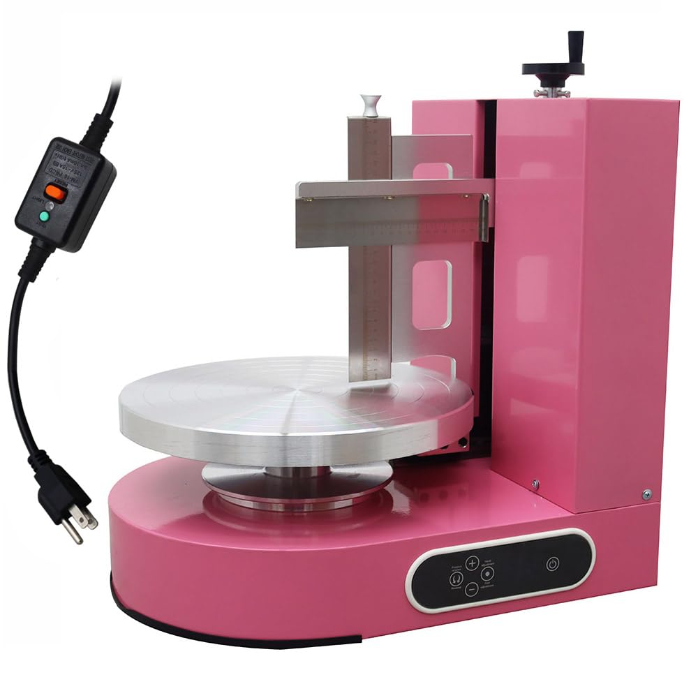 110V Pink Cake Decorating Machine - 4 to 12 Inch Cake Coating & Smoothing Tool with Waterproof LCD Display, Stainless Steel Spatula & Leak-Proof Plug | Perfect for Bakeries, Wedding Cakes & Home Baking Decorations