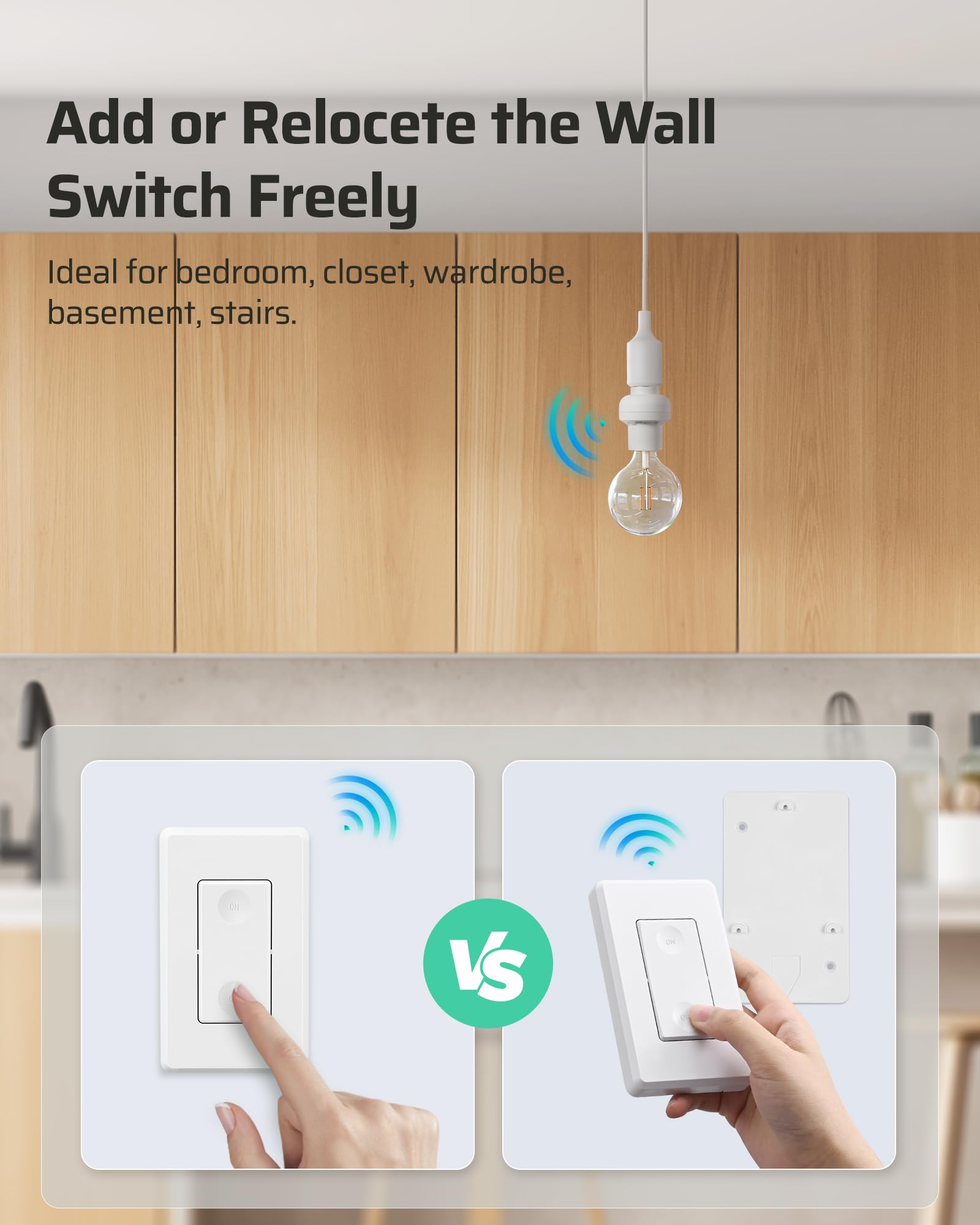 DEWENWILS Wireless Remote Control Light Bulb Socket - E26/E27 Base with Wall Mounted Switch for Pull Chain Fixtures | No Wiring Required | ETL Certified | Perfect for Bedrooms, Stairways & Hard-to-Reach Lights