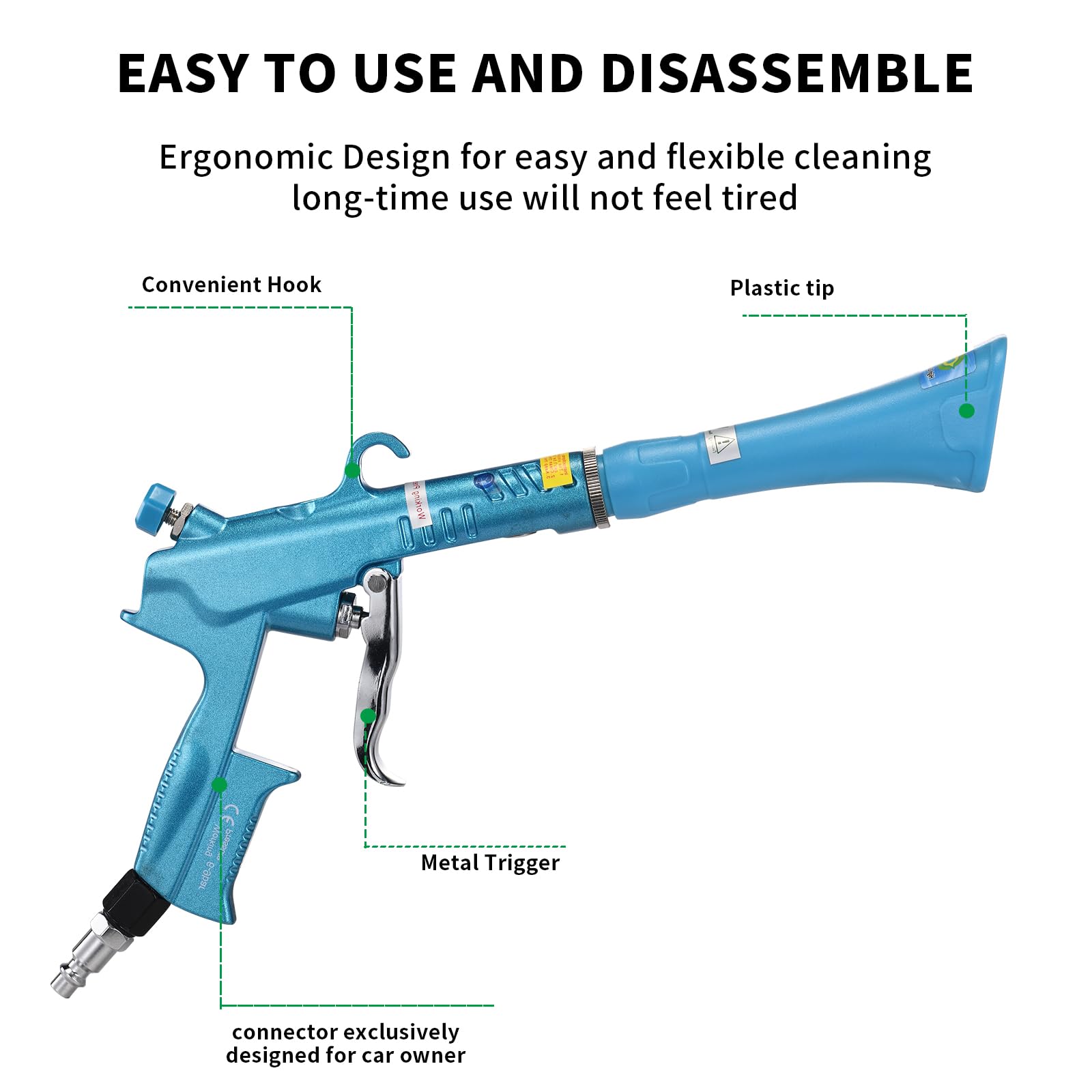 Professional Air Blow Gun for Car Detailing - High Power Car Dryer & Dust Cleaner with Nozzle & Detailing Brush - Perfect for Interior Cleaning, Auto Detailing, and Compressor Use