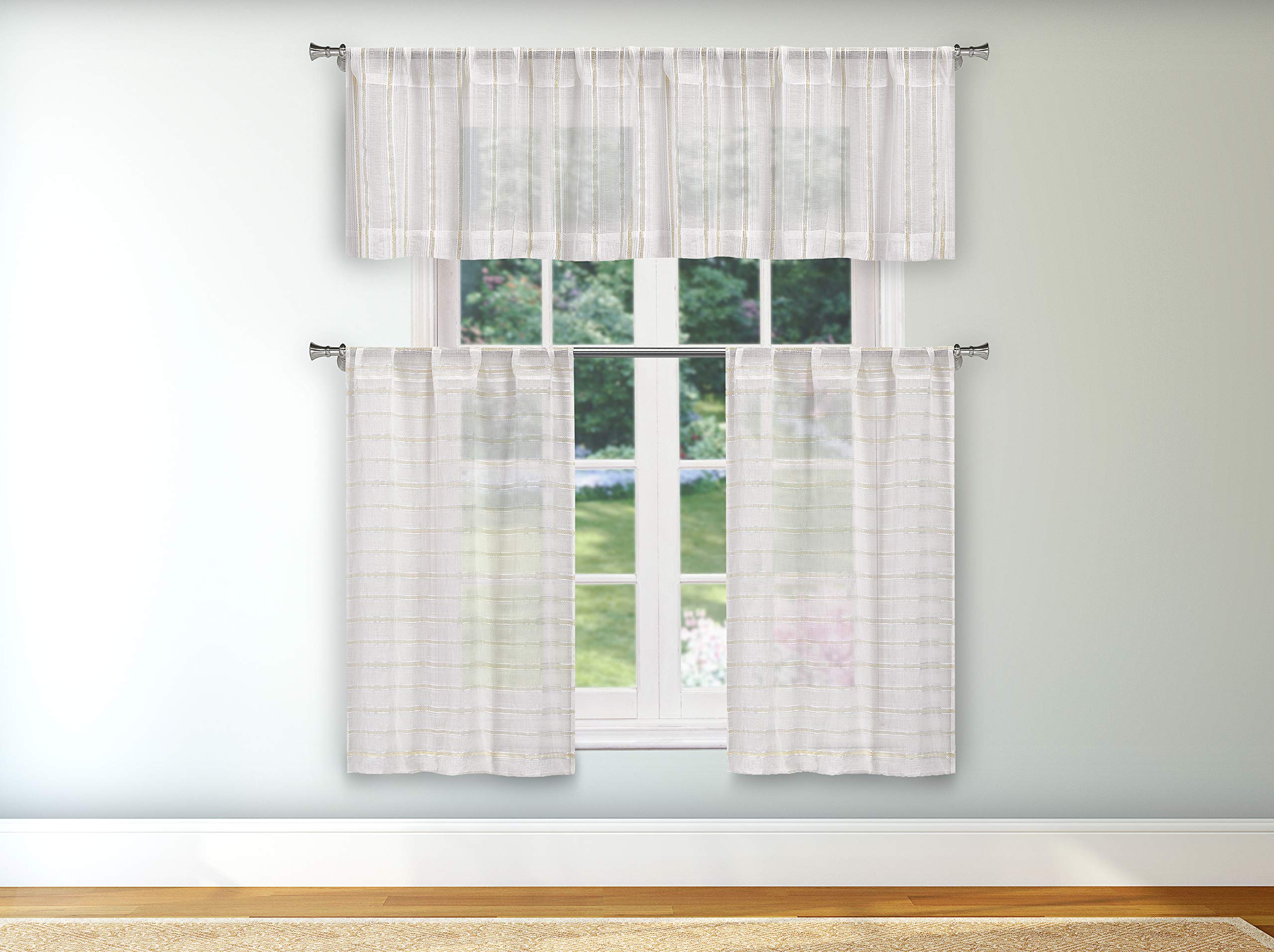 Duck River Textile Velma Kitchen Curtains - White & Gold Window Treatment for Farmhouse Style - Perfect for Kitchens, Dining Rooms & Country Homes