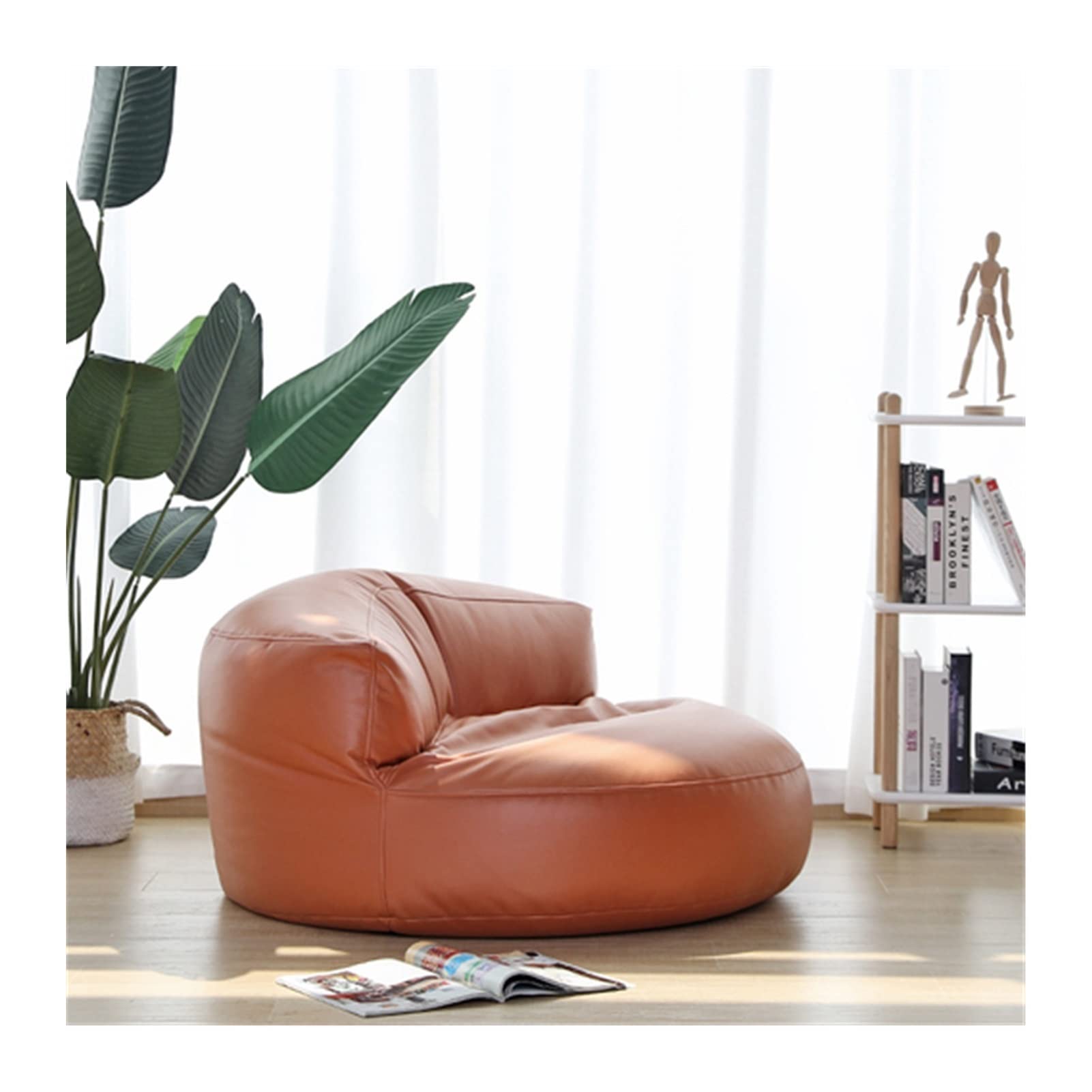 ZYEXINC Bean Bag Sofa Set Cover - No Filler, Single Lazy Sofa Chair Recliner with Footrest Stool - Floor Seat Corner Tatami Pouf for Living Room, Bedroom, or Dorm (Orange, Single Sofa) - Comfortable Lounge Chair for Relaxing, Reading & Gaming