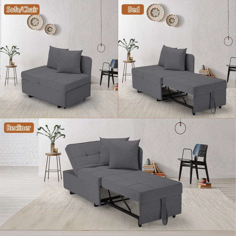 EROMMY 3-in-1 Convertible Sleeper Sofa Chair Bed - 5-Position Adjustable Backrest Pull Out Sofa Bed with Premium Faux Linen Fabric - Foldable Guest Bed for Living Room, Bedroom & Small Spaces - Dark Gray
