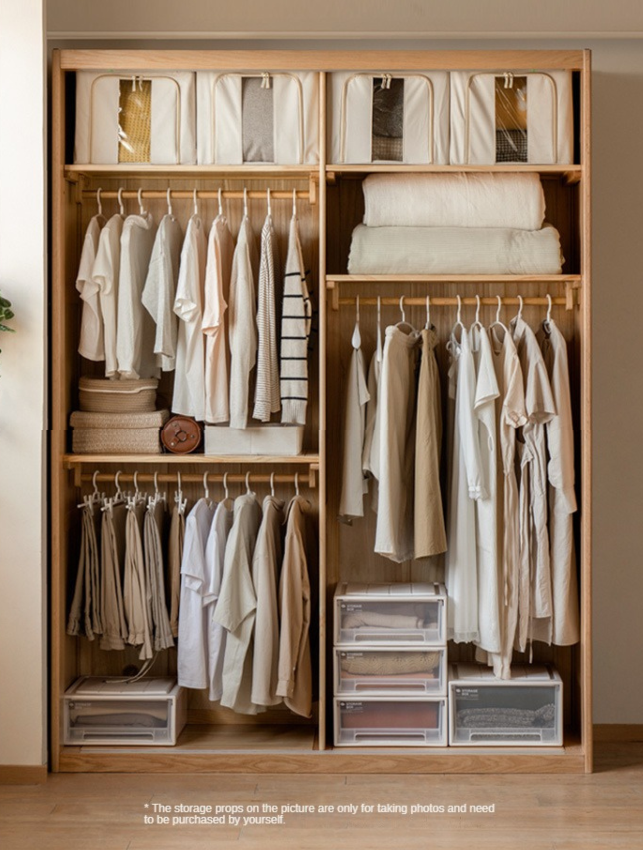 Solid Oak Wood Sliding Door Wardrobe Closet - Modern Storage Solution for Bedroom, Living Room & Office