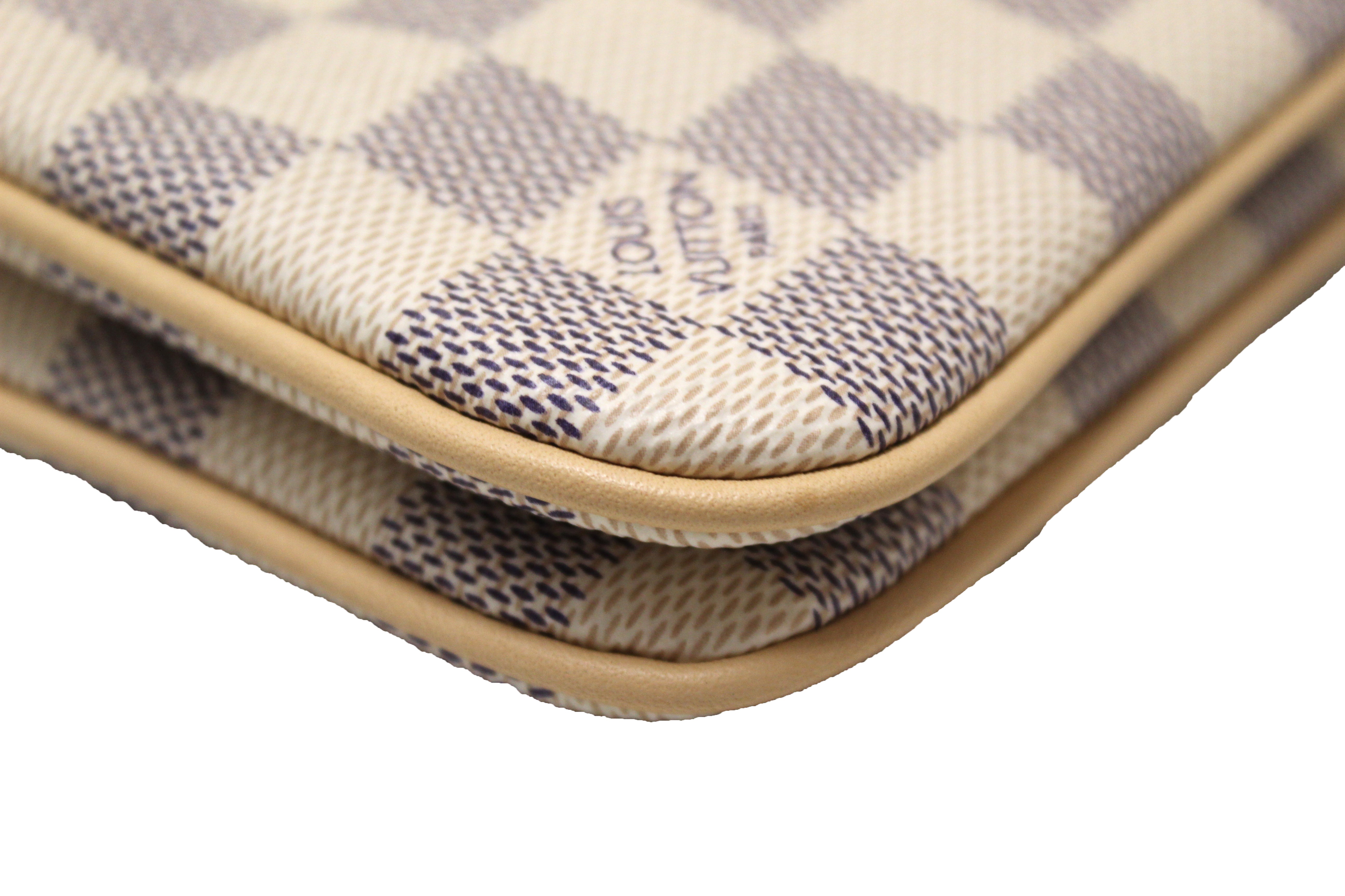 Authentic Louis Vuitton Damier Azur Double Zip Pochette Bag - Luxury Crossbody Wallet for Women, Perfect for Travel, Parties & Everyday Use