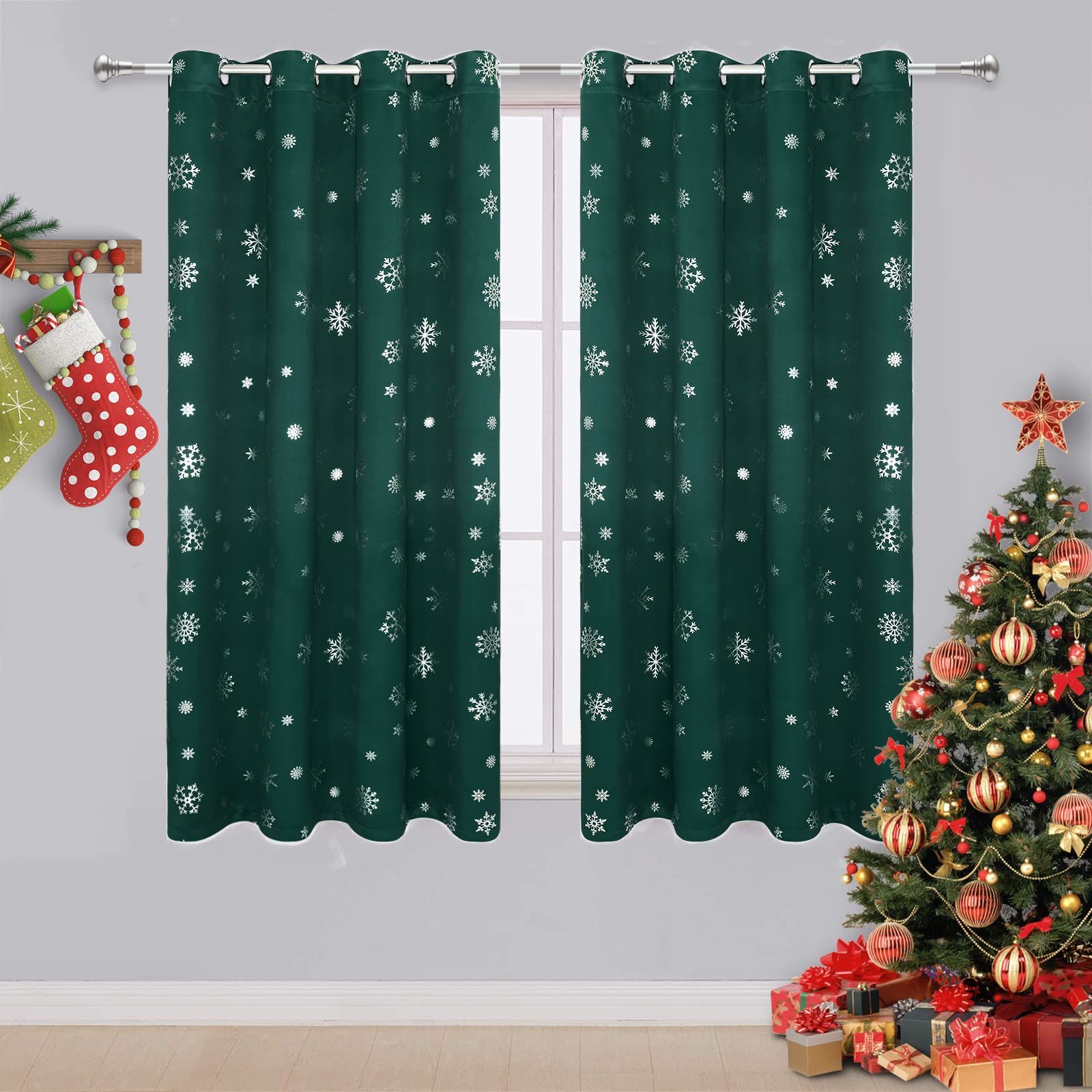 FRAMICS Snowflake Foil Print Thermal Insulated Blackout Curtains - 52