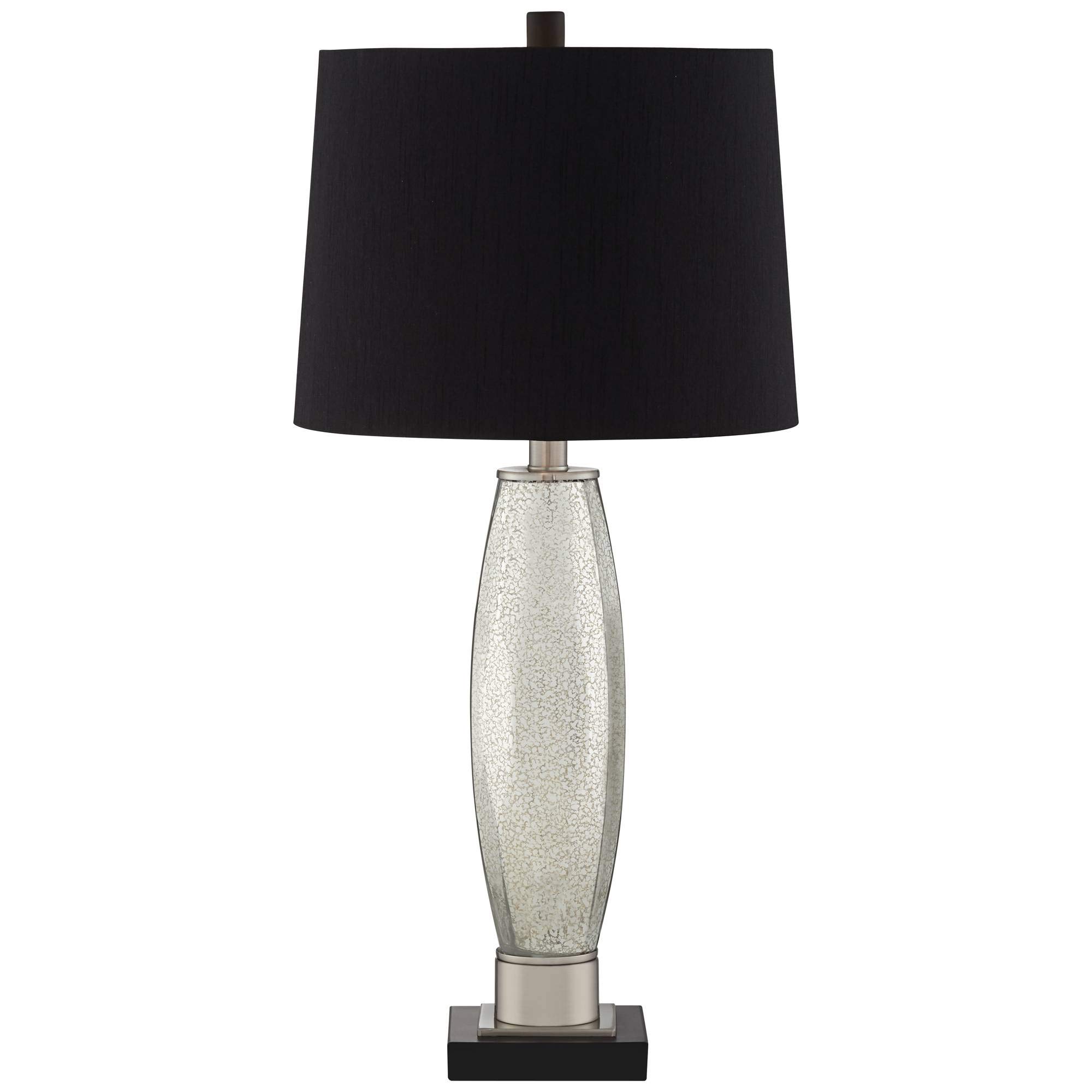 Regency Hill Landro Modern Luxury Table Lamps - Set of 2 Mercury Glass Silver Black Fabric Tapered Drum Shade, 27.5