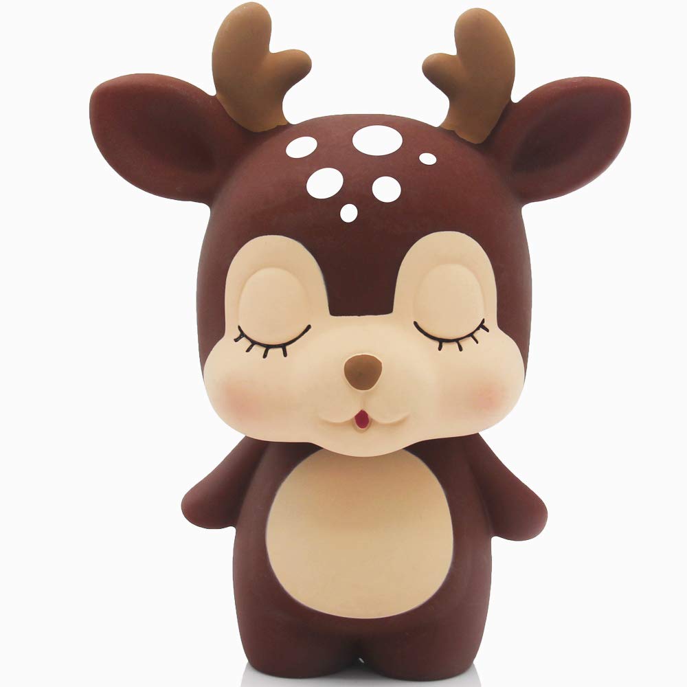 H&W 7.5''H Cute Deer Money Bank (Brown) - Unbreakable Plastic Piggy Bank for Kids, Boys & Girls - Perfect for Coin Saving, Birthday Gifts & Home Decor